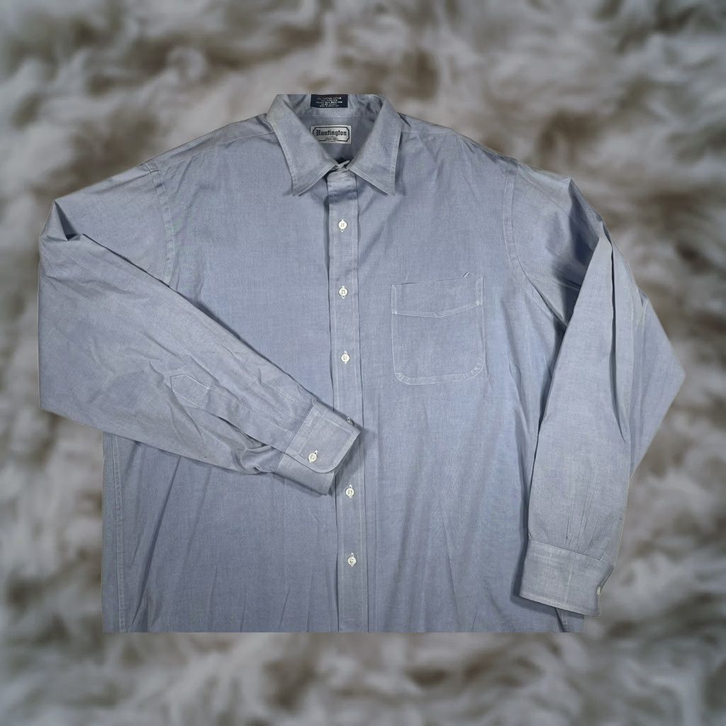 Vintage Huntington Pin Point Oxford Blue ButtonUp Long Sleeves DressShirt Mens 16 1/2-35 Shirt Men 16.5 Blue Size US XL / EU 56 / 4 - 1 Thumbnail