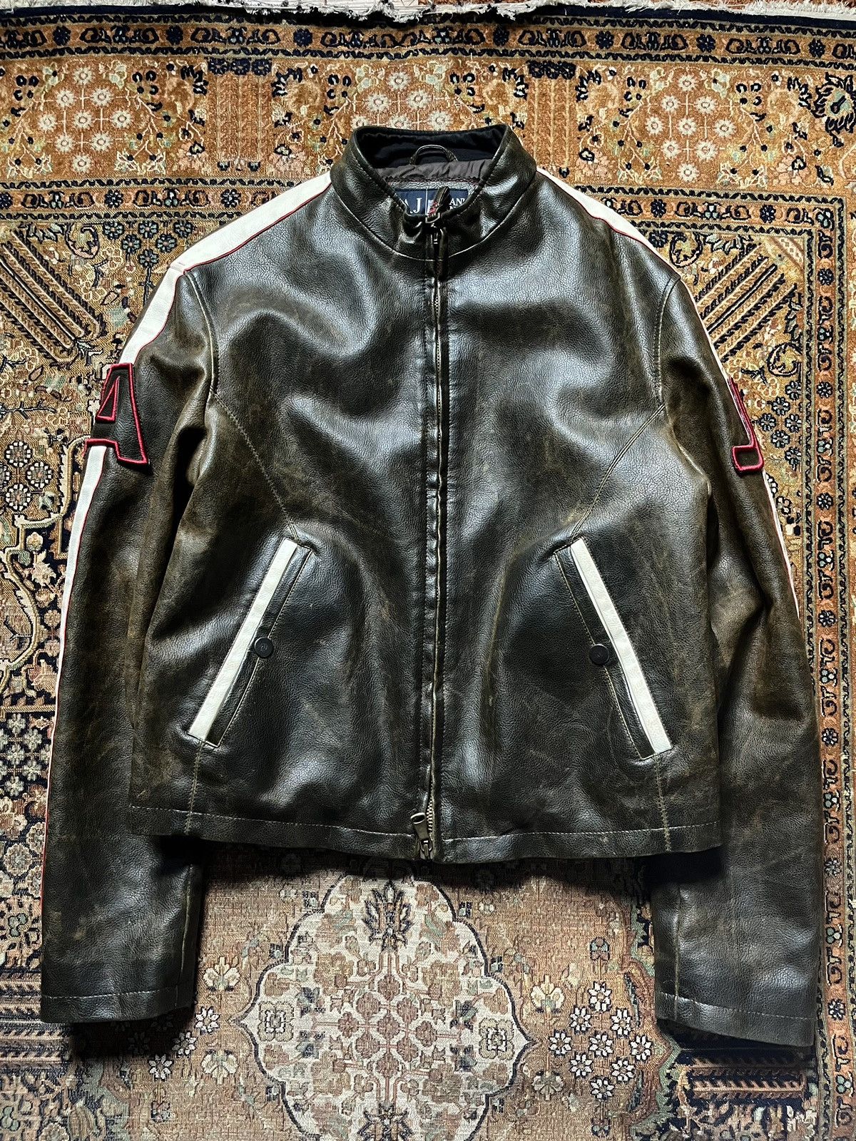00s ARMANI 5-Zips Piping Leather Jacket ジャケット・アウター