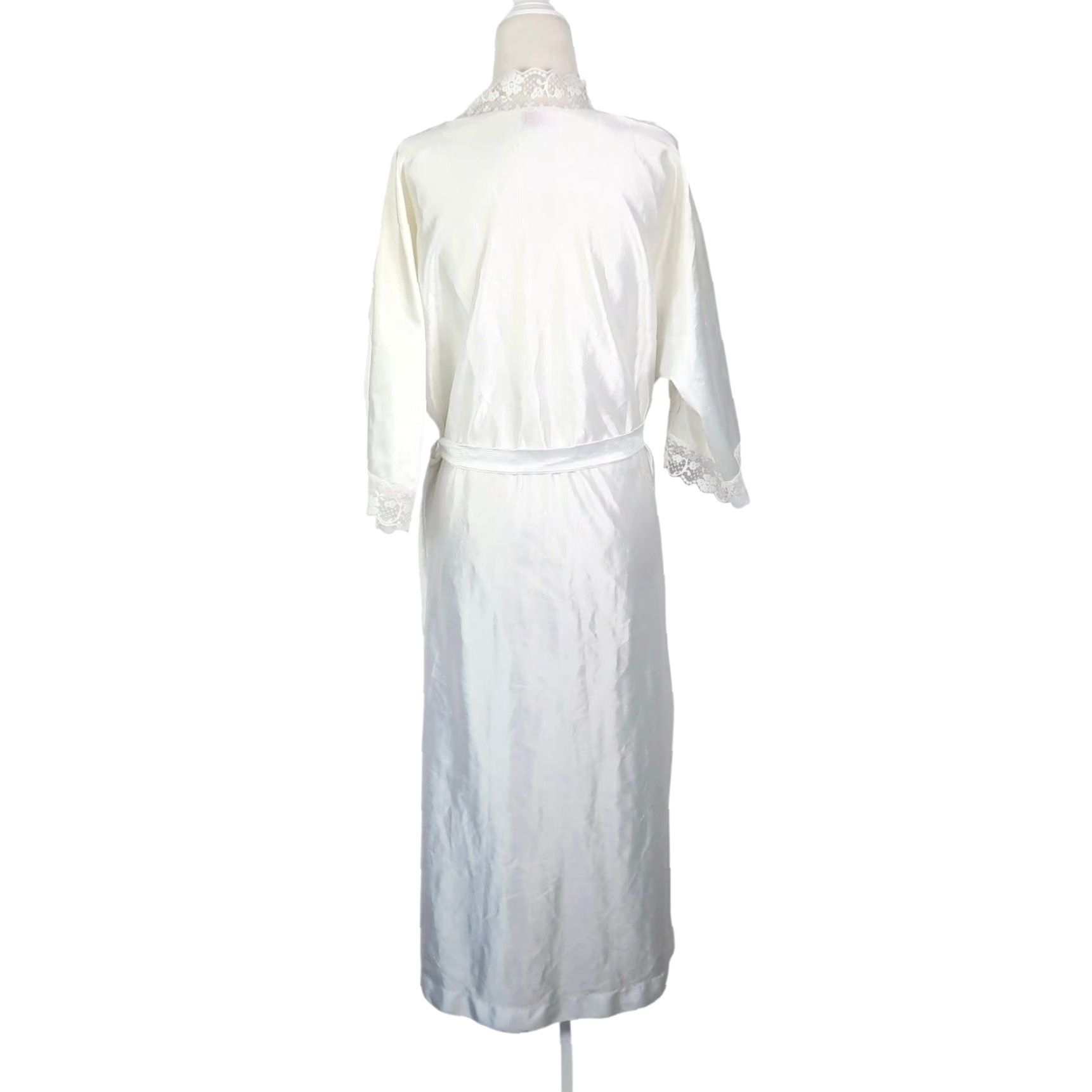 Vintage VINTAGE Reasa Martin White Robe Mid Length Long 80s Womens M White Robe Lace Trim Tie Polyester 48" 18" Pit to Pit Size ONE SIZE - 4 Thumbnail