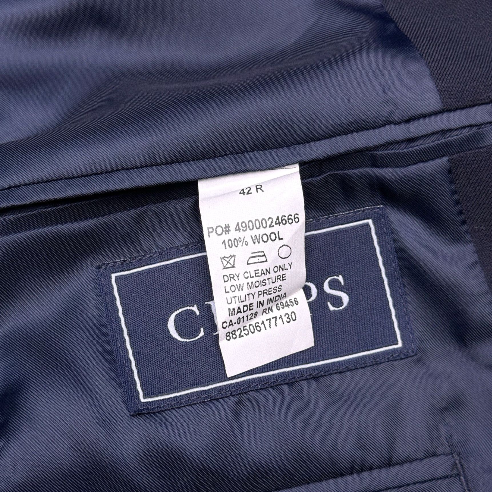 Chaps Chaps Sport Coat Blazer Navy Blue 42R Wool Four-Button Notch Lapel Regular Single-Breasted Dry Clean Only Men Size 42R - 6 Thumbnail