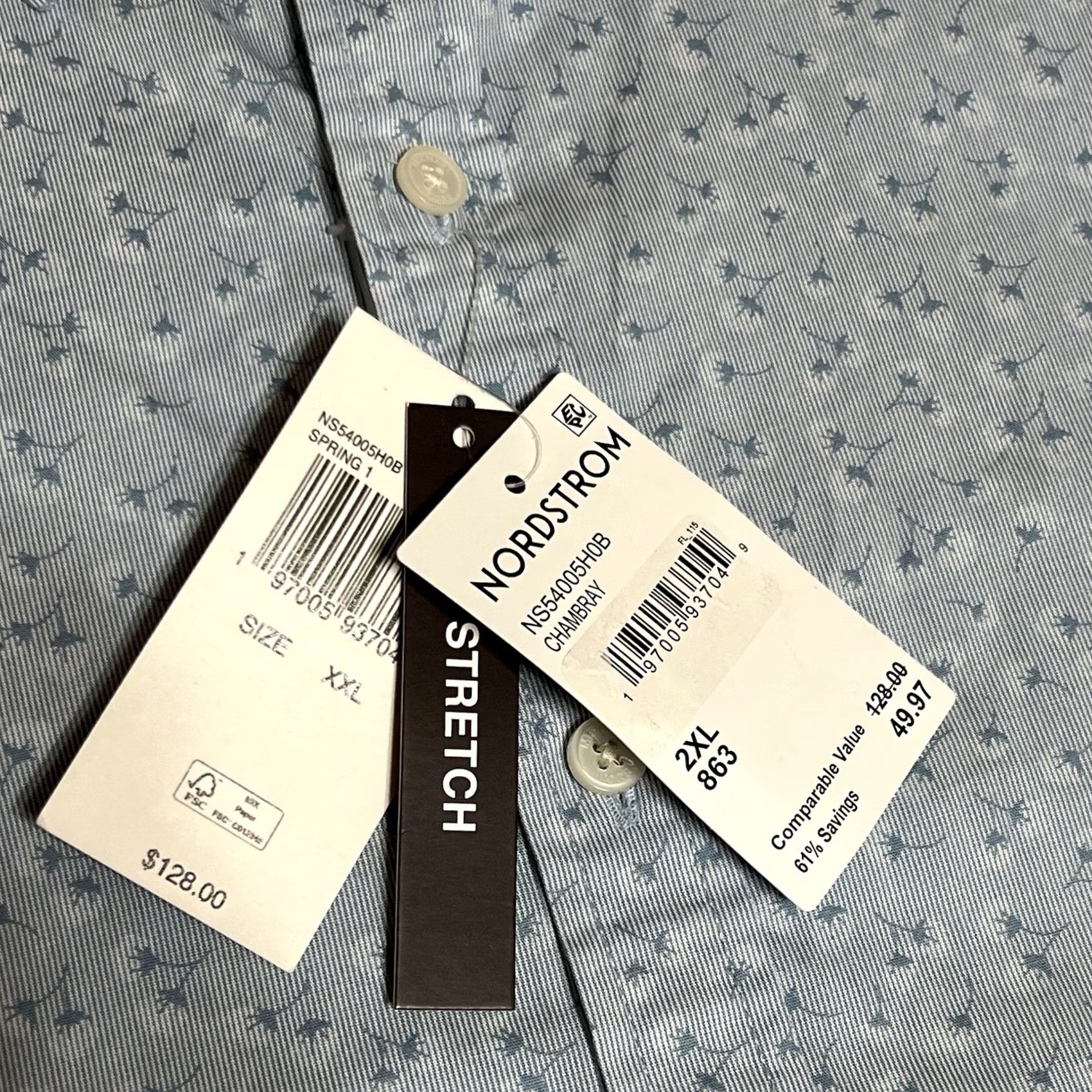 Michael Kors Michael Kors Men's XXL Slim Chambray Floral Dandelion Long Sleeve Button Shirt Size US XXL / EU 58 / 5 - 7 Thumbnail