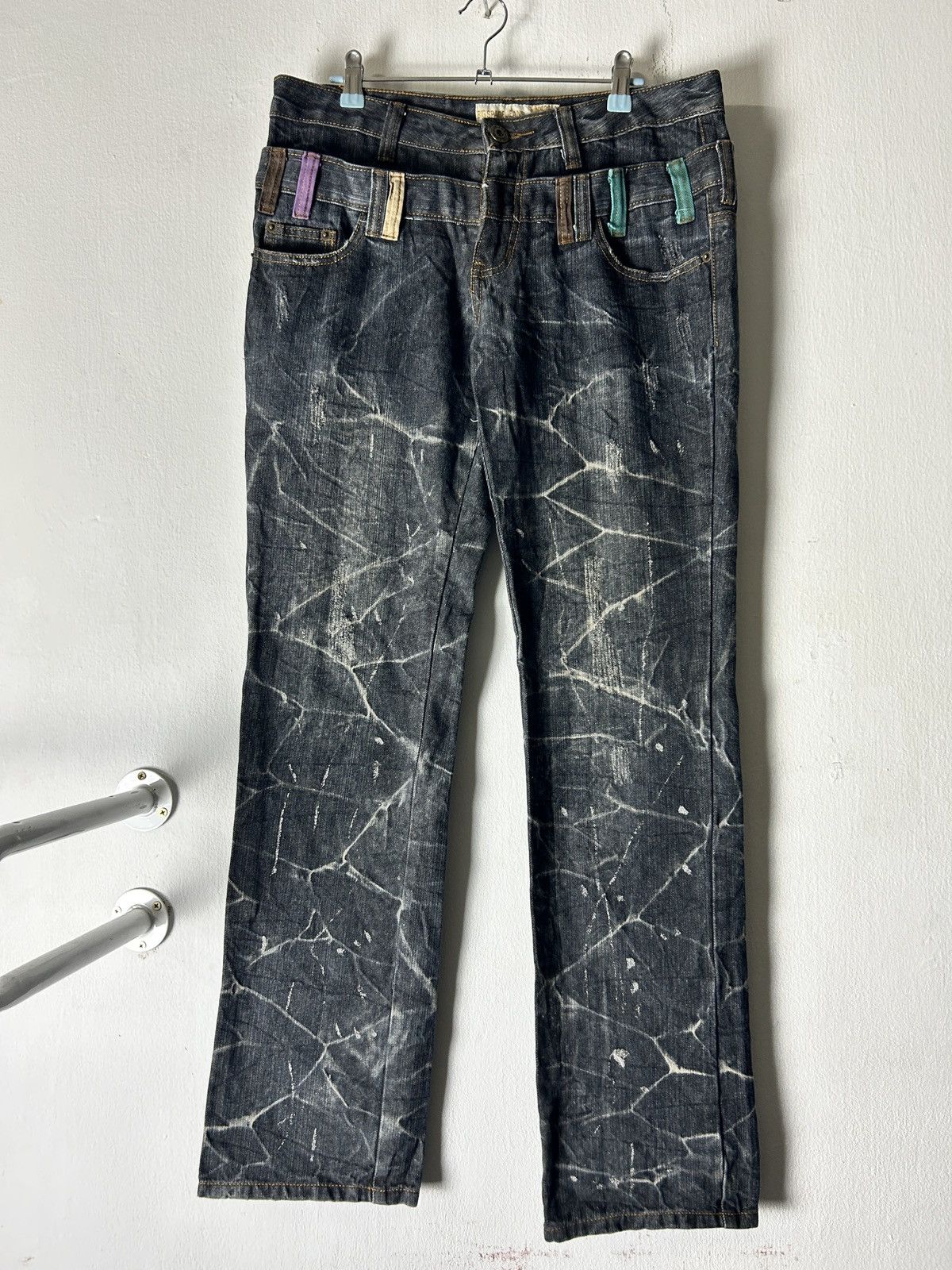 Le Grande Bleu (L.G.B.) Double Waist Sick Faded Explosion Fashion Japan Punk Style Size US 32 / EU 48 - 1 Thumbnail