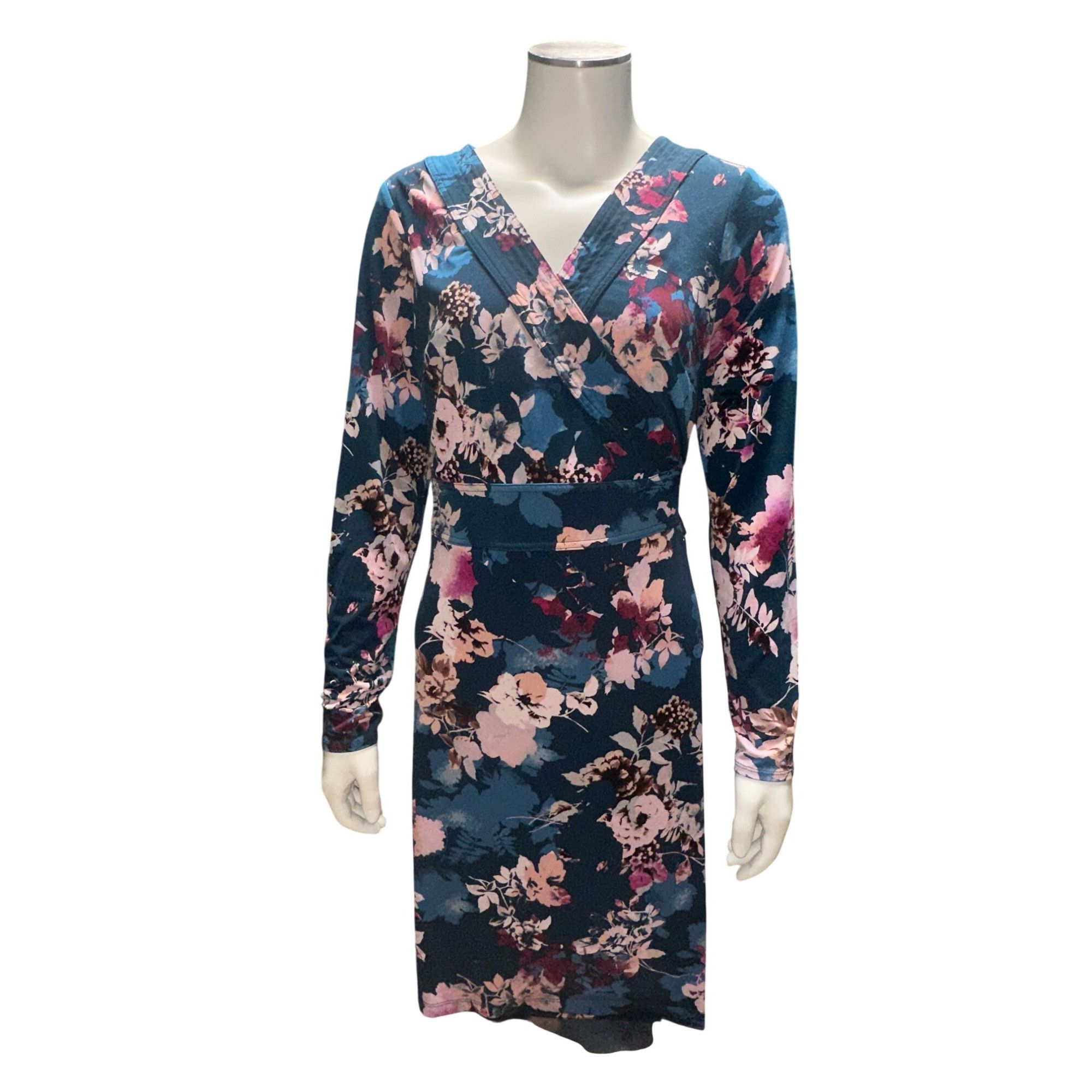 Other Thalia Sodi Small Teal Floral Wrap Dress Long Sleeve Fall Pa Size S / US 4 / IT 40 - 2 Thumbnail