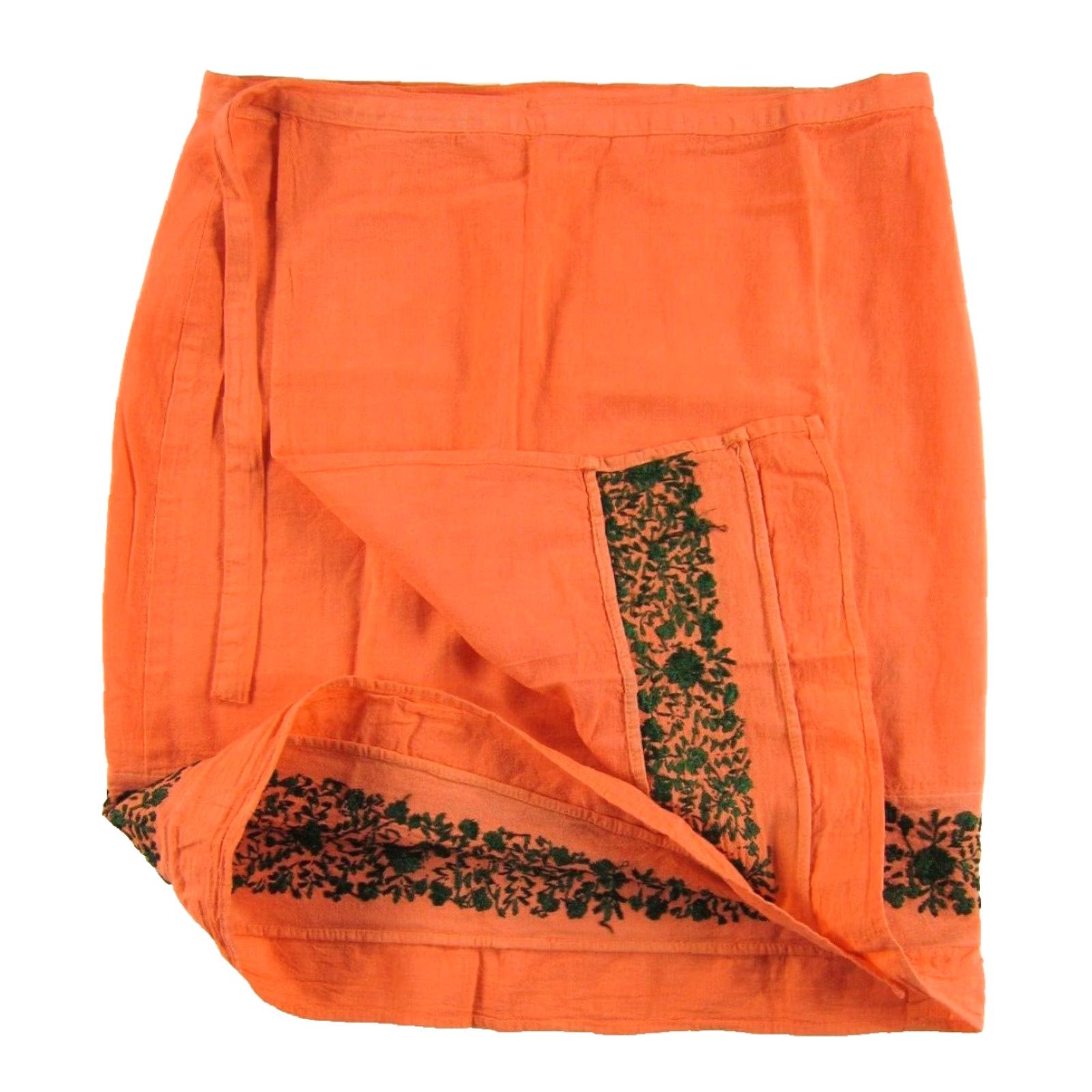 Vintage VINTAGE Unbranded Skirt Women M-L Bohemian Wrap Embroidered Floral Cotton Orange Green Knee Length 100% Cotton Size 32" / US 10 / IT 46 - 3 Thumbnail