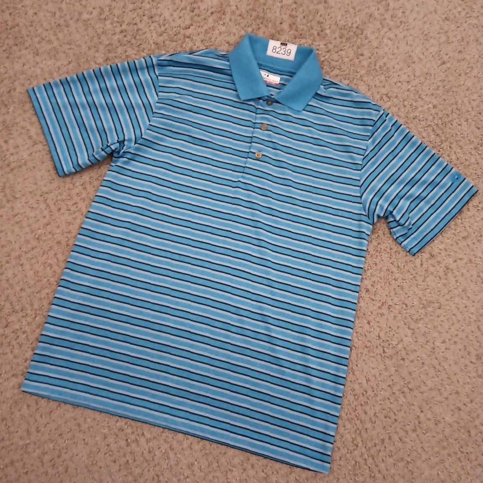 Vintage Grand Slam Polo Shirt Mens Small Blue Striped Short Sleeve Polyester Polo Shirt Mens S Blue Striped Short Sleeve Polyester Size US S / EU 44-46 / 1 - 2 Thumbnail