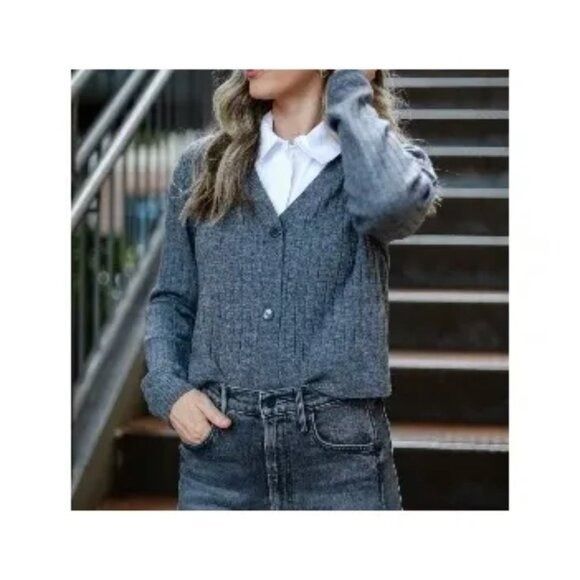 Staud NWT $295 STAUD Wallis Ribbed Cropped Cardigan Sweater Gray Size M / US 6-8 / IT 42-44 - 1 Thumbnail