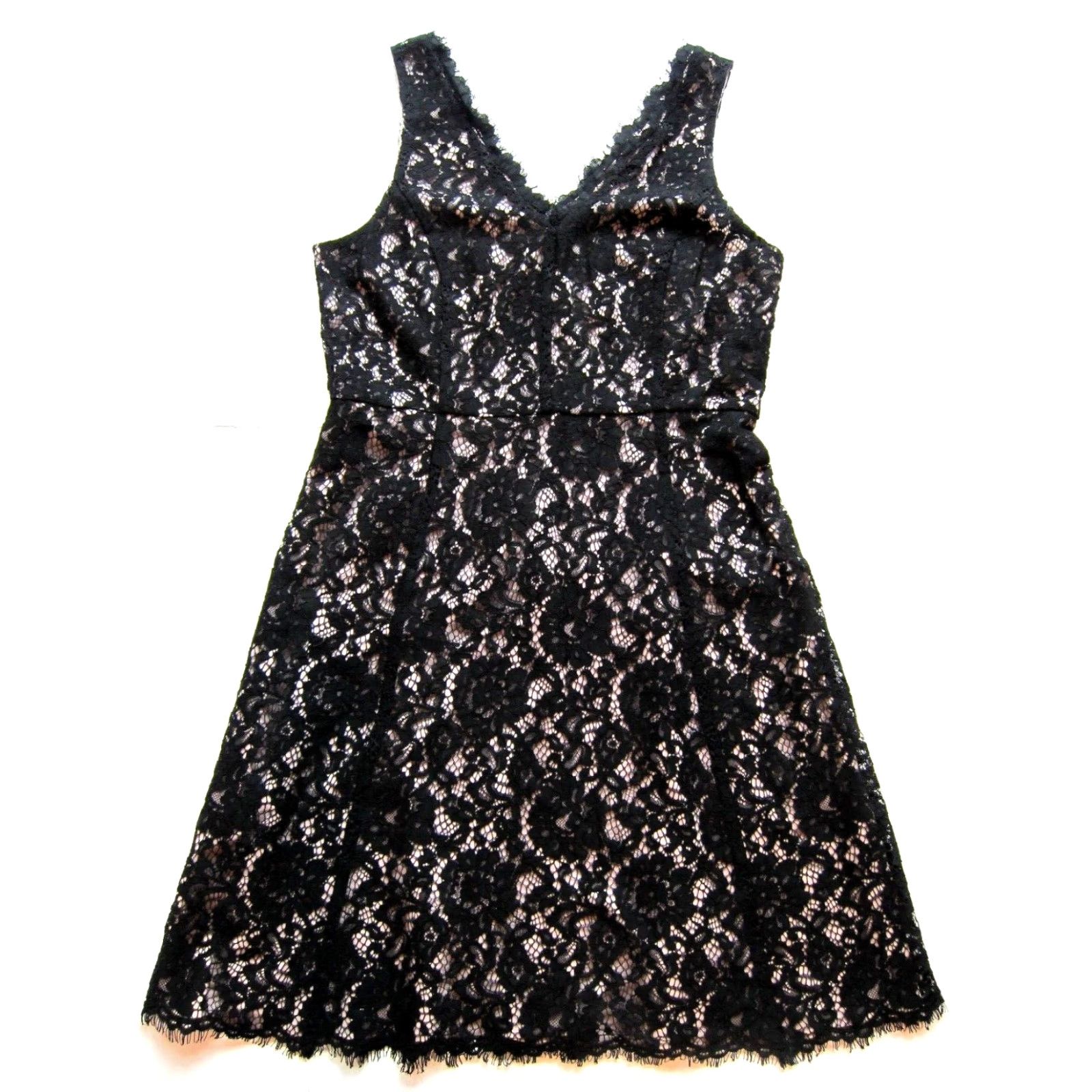 Ann Taylor NWT Ann Taylor Loft Black Lace Lined V-Neck Classic Sheath Tank Dress 10 Size L / US 10 / IT 46 - 2 Thumbnail