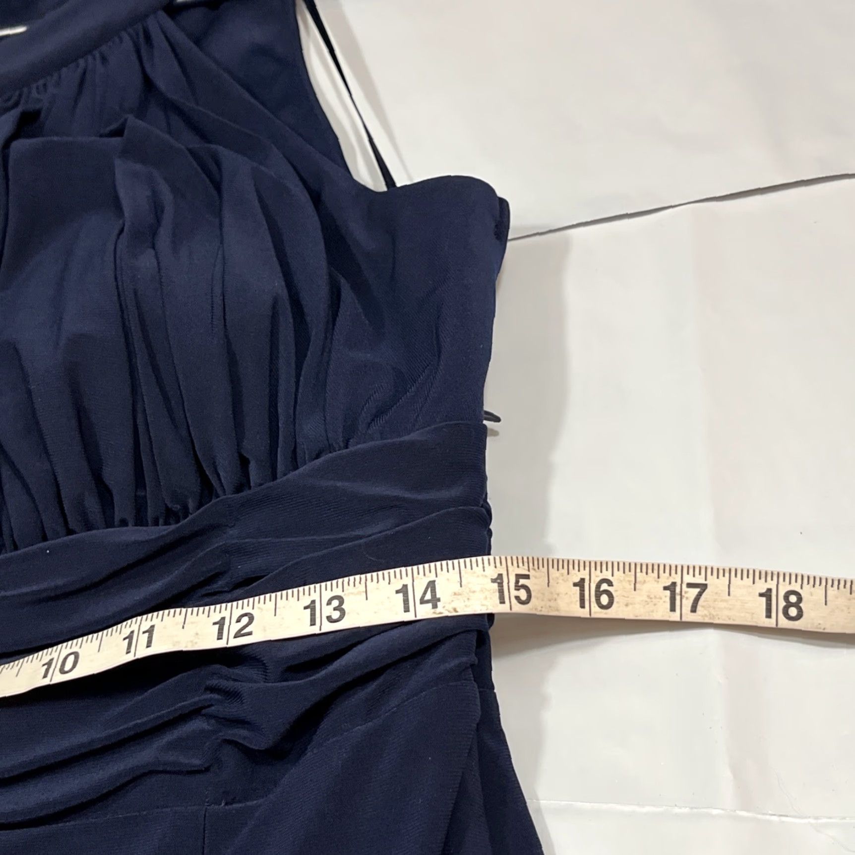 Vintage VINTAGE Nightway NAVY BLUE ruched HALTER Maxi Dress, Long GOWN Stretchy Women’s Size 12 Size XL / US 12-14 / IT 48-50 - 4 Thumbnail