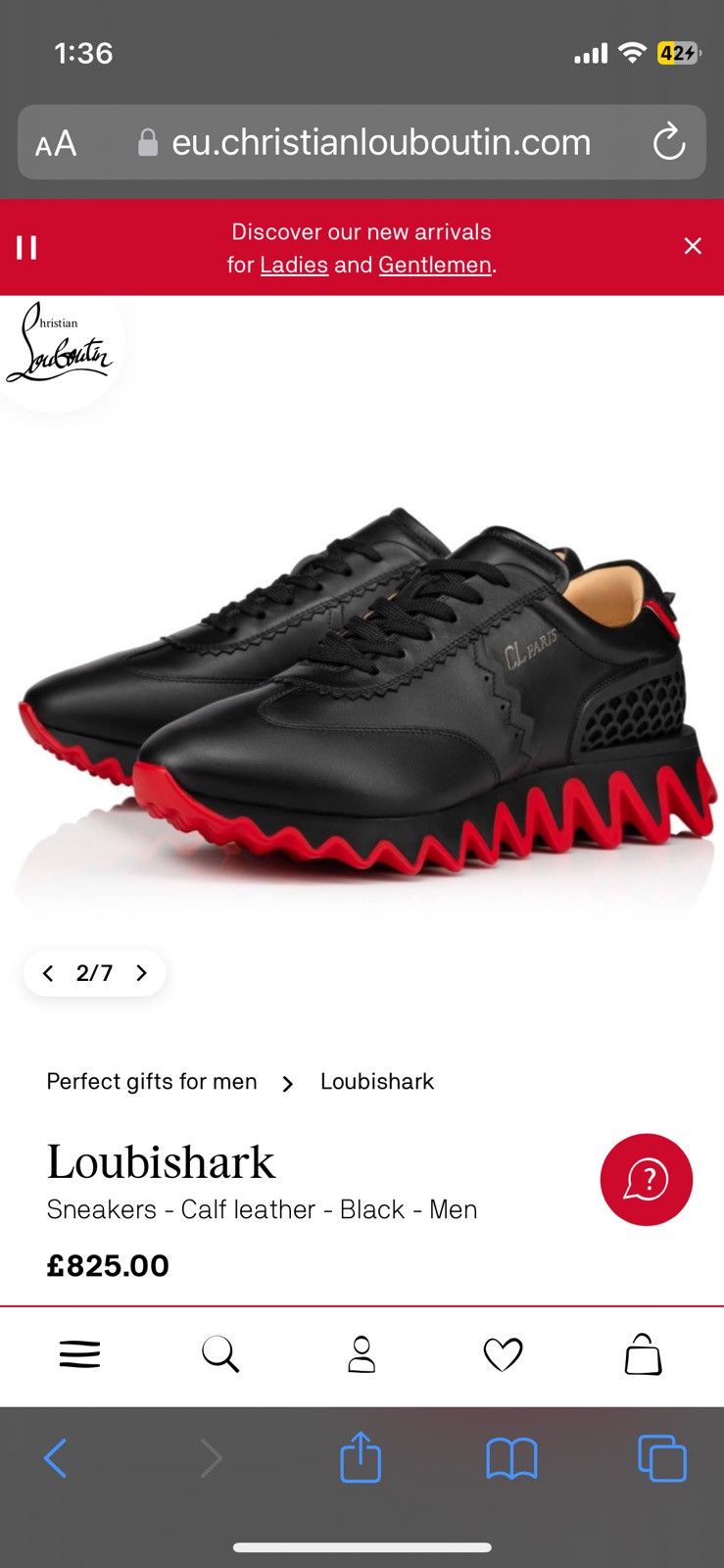 Christian Louboutin Loubishark Sneakers Calf Leather Worn Once Mens CL Paris Size US 9.5 / EU 42-43 - 2 Thumbnail