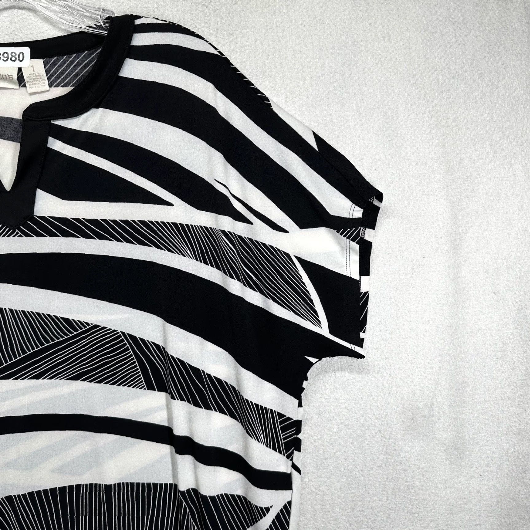Vintage Chicos Shirt Geometric Black White Short Sleeve Stretch Womens M Size M / US 6-8 / IT 42-44 - 6 Thumbnail
