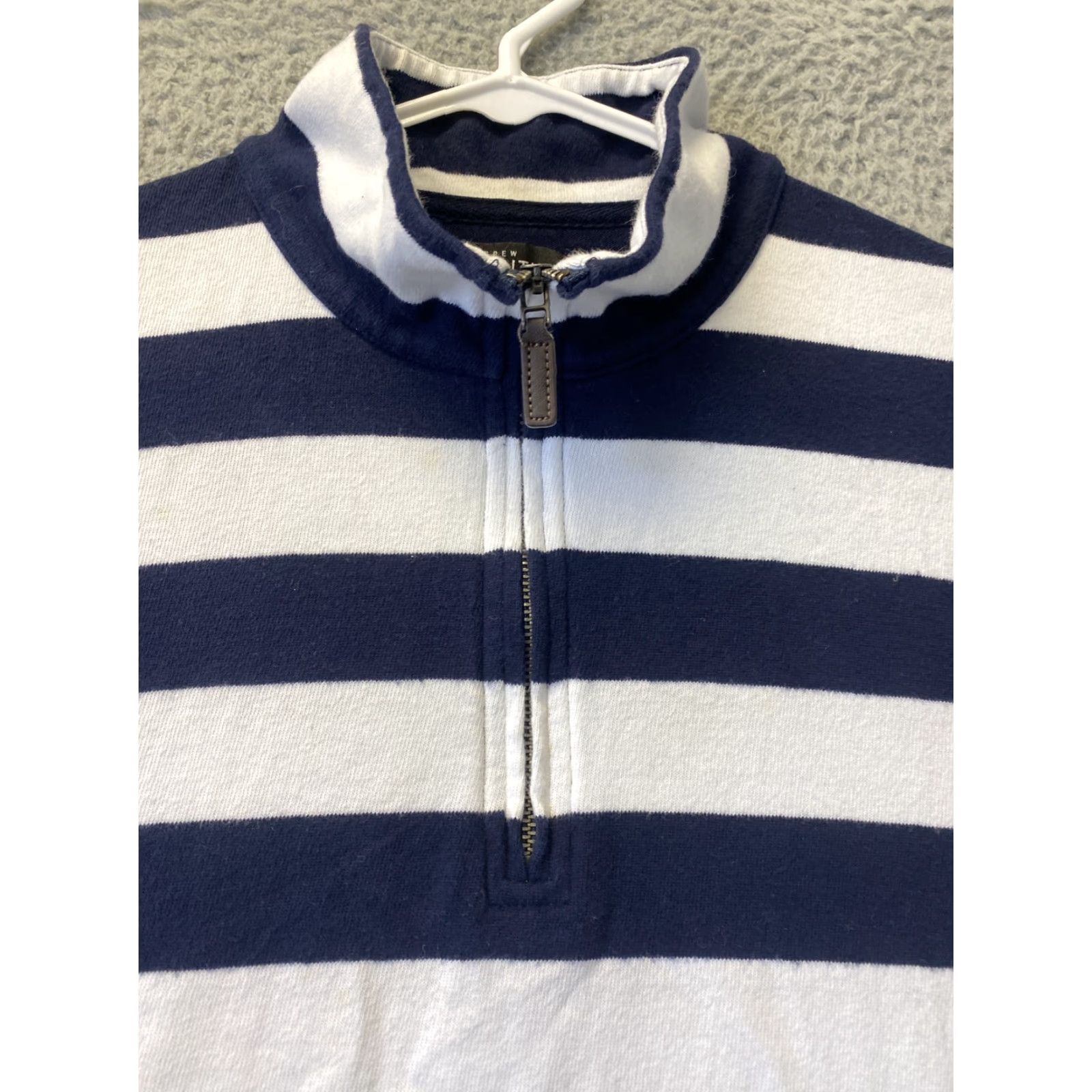 Vintage J Crew Women's Sweater Long Sleeve Mock Neck 1/4 Zip Pullover Casual Fall Winter Blue White 90s Size L / US 10 / IT 46 - 2 Thumbnail