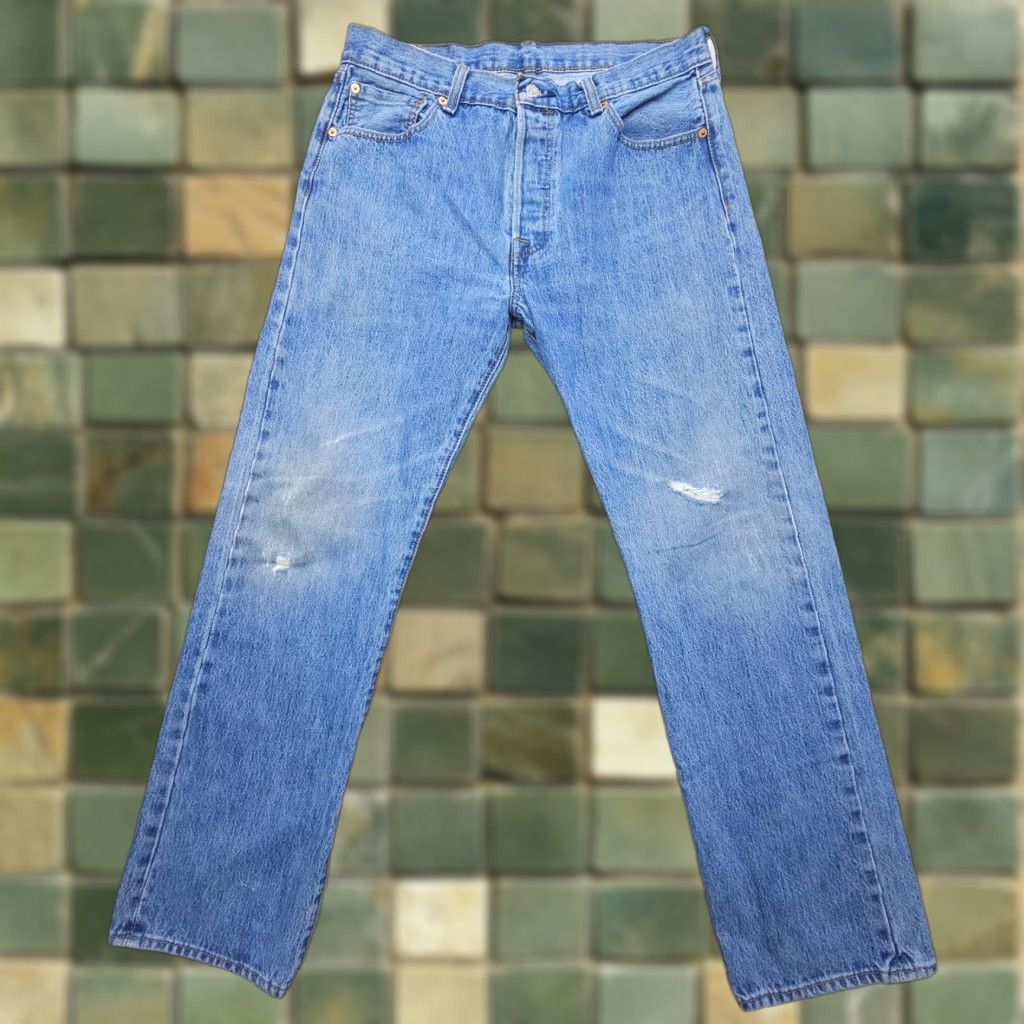 Levi's VINTAGE Levi's 501 Jeans Mens 34 x 32 Distressed Button Fly Regular 5-Pocket Denim Blue Factory? Size US 34 / EU 50 - 1 Thumbnail