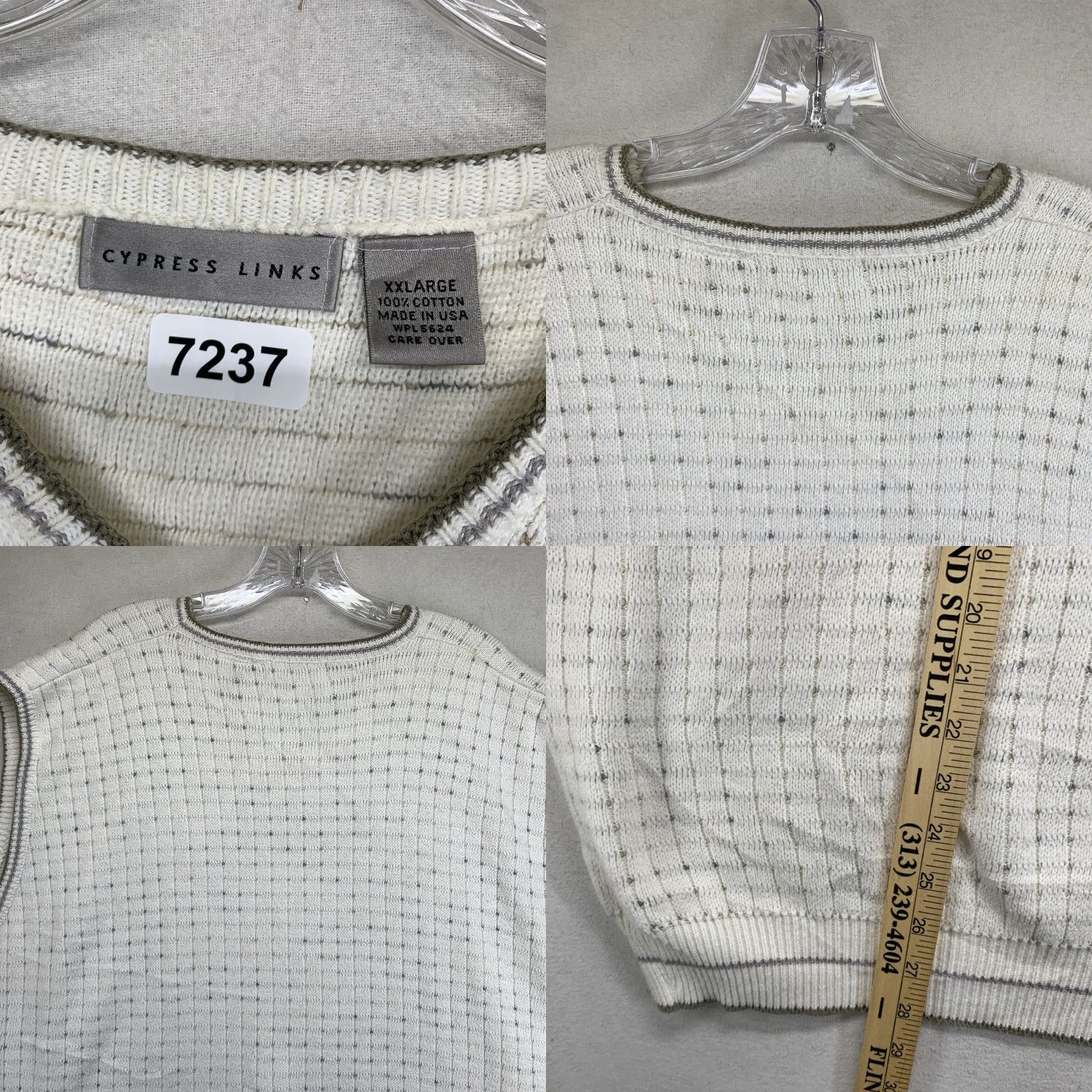 Olive VINTAGE Cypress Links Men's Sweater Vest 2XL Knit Sleeveless V-Neck Casual Travel All Seasons Olive Ivory Geometric 80s 90s Preppy Size US XXL / EU 58 / 5 - 8 Thumbnail