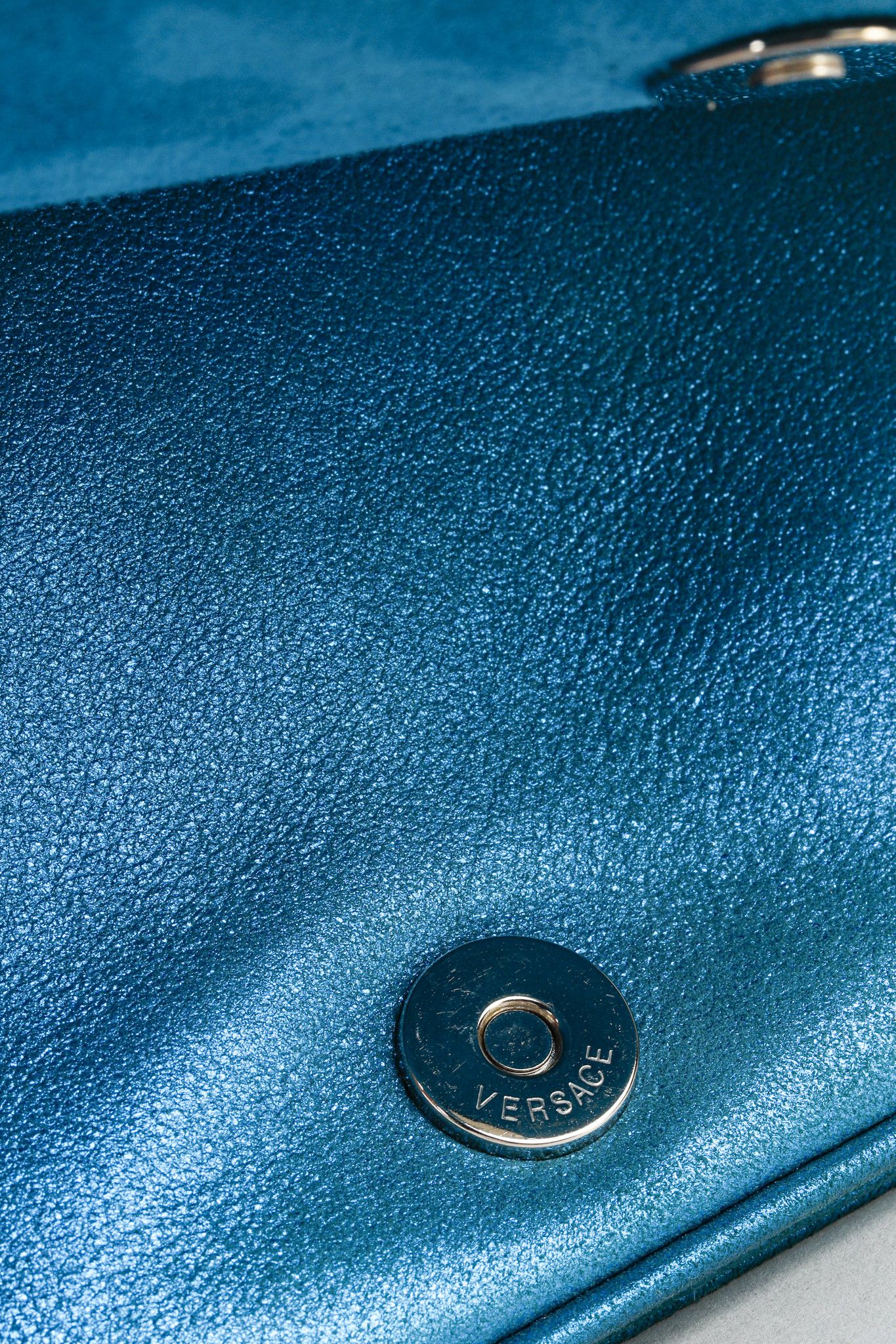 Versace Versace Metallic Aqua Blue Leather Clutch Size ONE SIZE - 10 Thumbnail