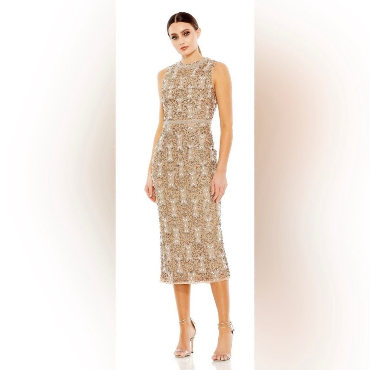 MACH & MACH Mac Duggal Cocktail Dress Heavily Beaded brown midi dress Size M / US 6-8 / IT 42-44 - 2 Thumbnail