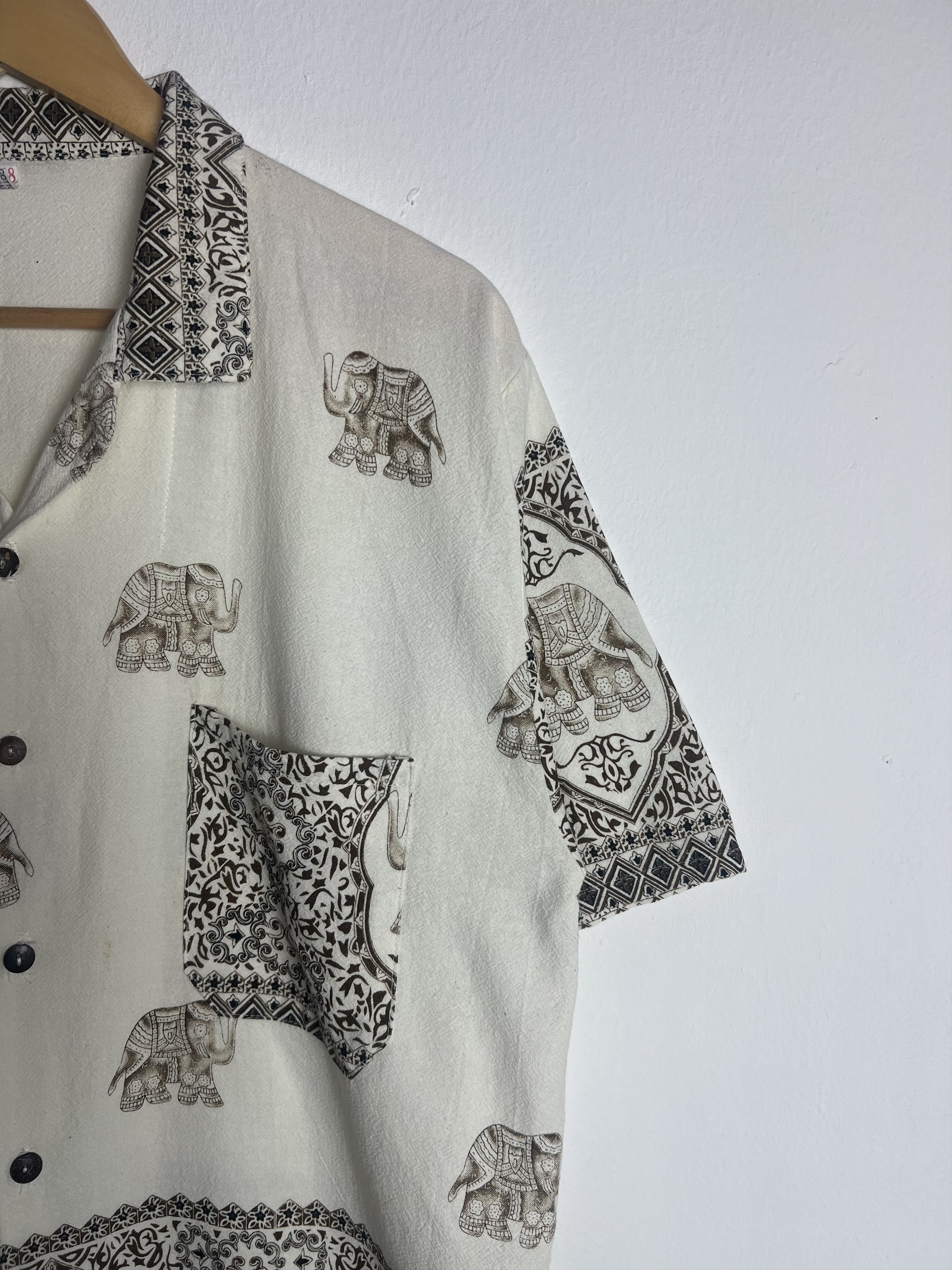 If Six Was Nine Elephant Print Patterned Trim Collar Camp Shirt Size US L / EU 52-54 / 3 - 5 Thumbnail