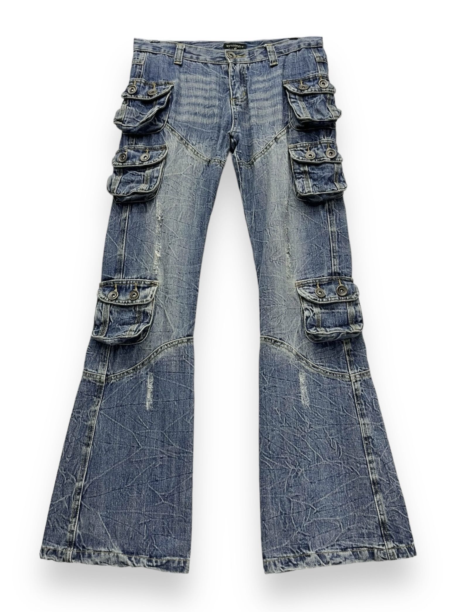 Japanese Brand 🔥FYE🔥Vtg PHILODOX Distressed Denim Punk Multipocket FLARE Size US 30 / EU 46 - 2 Thumbnail