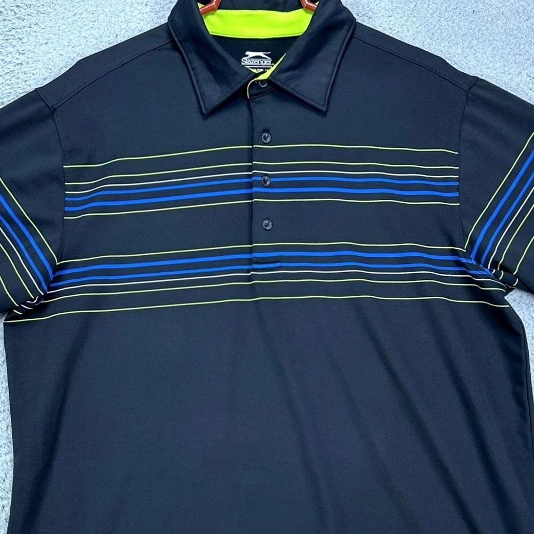 Vintage Slazenger Golf Polo Shirt Mens XL Black Stripes Performance Tech Stretch Rugby Size US XL / EU 56 / 4 - 2 Thumbnail
