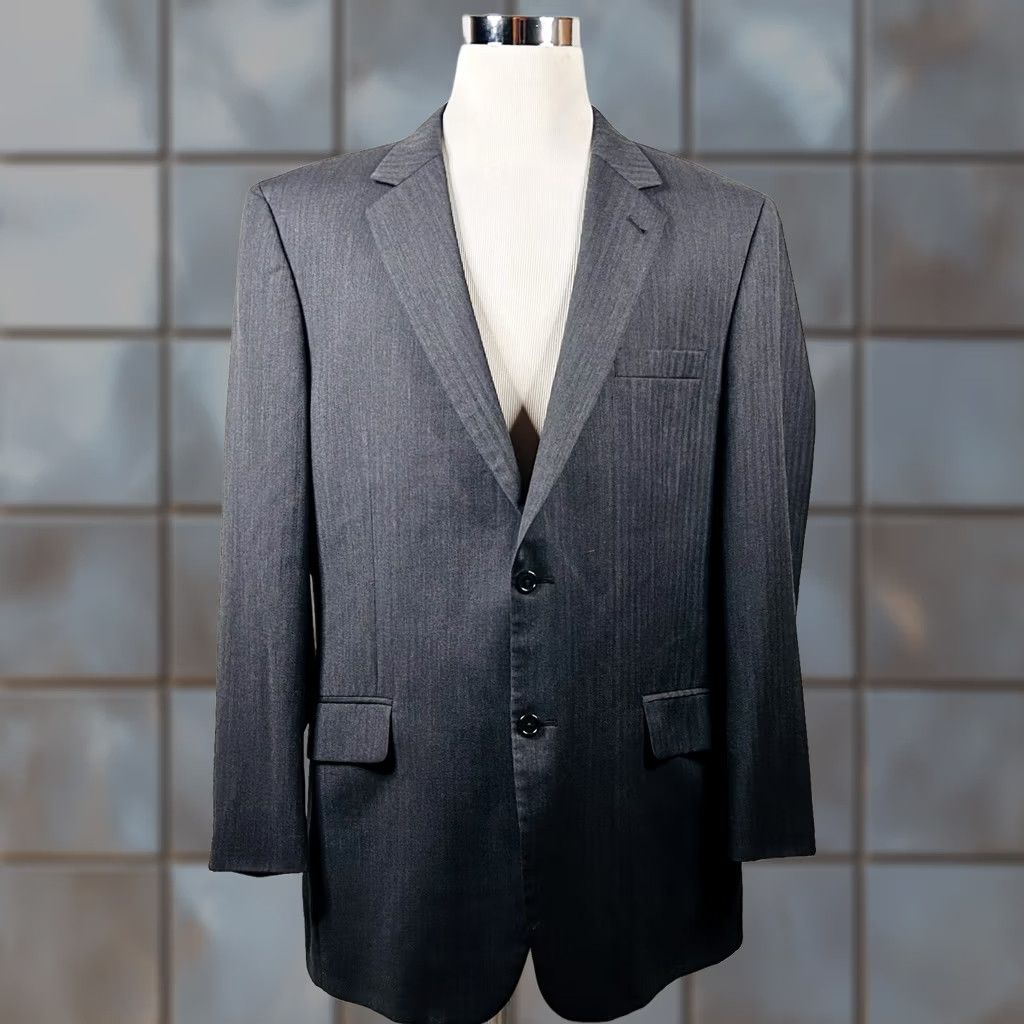 Jos. A. Bank Jos A Bank Sport Coat 46L Gray Herringbone 100% Wool Two Button Lined Vented Men Size US XS / EU 42 / 0 - 1 Thumbnail
