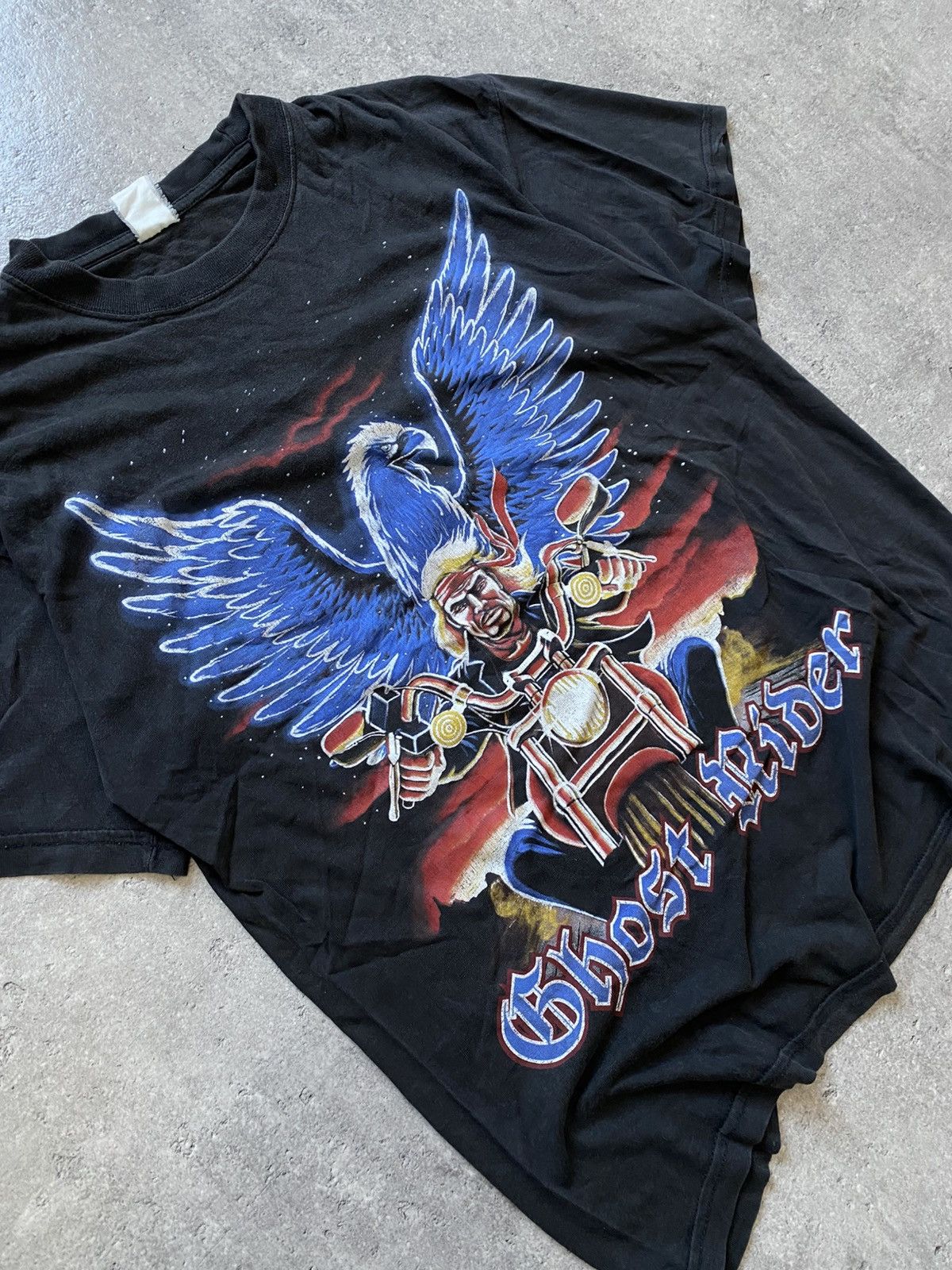 Vintage Vintage 90’s Black Ghost Rider Biker Washed Tee Size US L / EU 52-54 / 3 - 2 Thumbnail