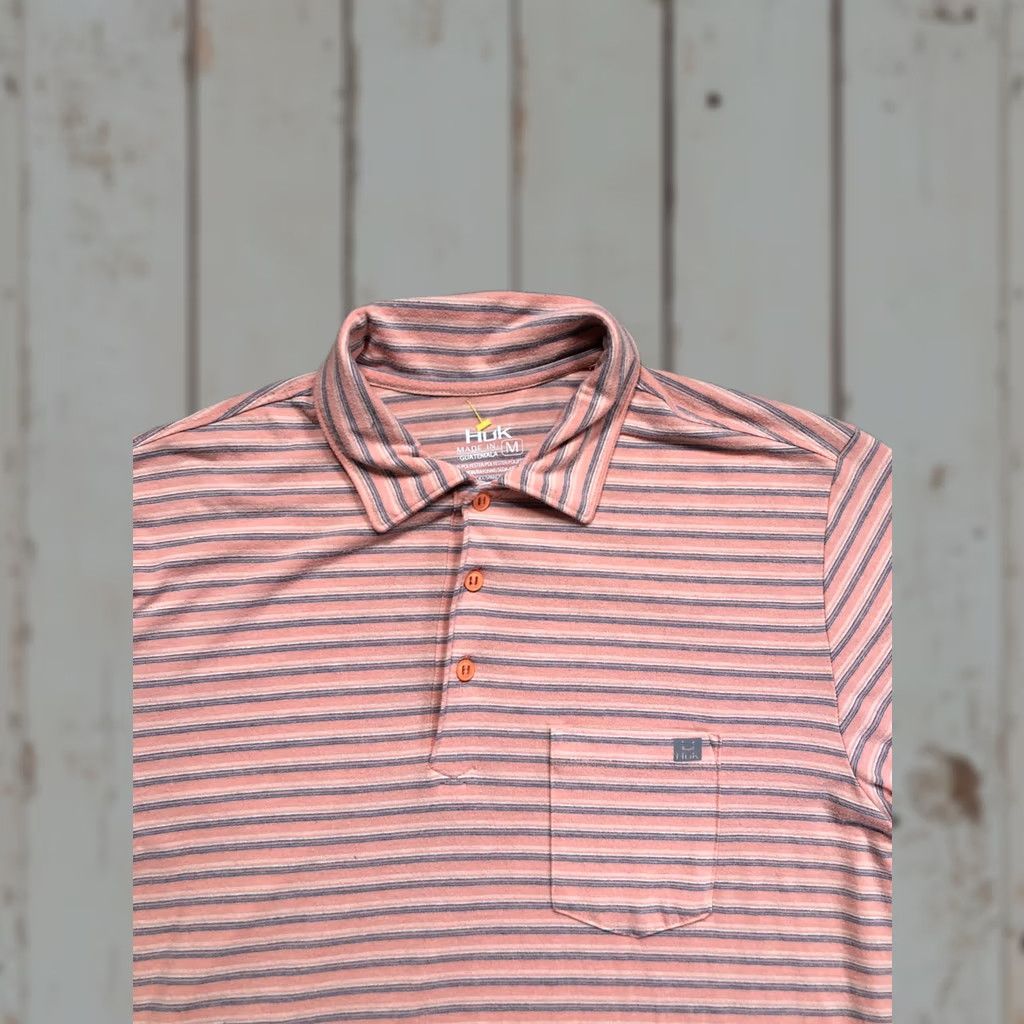 Vintage Huk Polo Shirt Mens M Pink Stripe Performance Stretch Short Sleeve Fishing Shirt Size US M / EU 48-50 / 2 - 1 Thumbnail