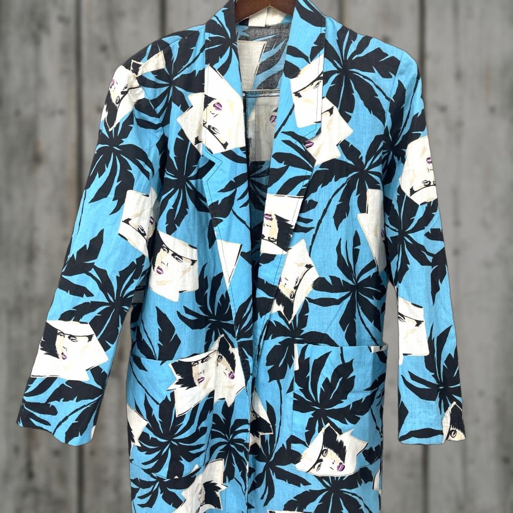 Vintage VINTAGE 90s Kimono Blouse Women Medium Blue Geometric Logo 80s Casual Women's Top Size M / US 6-8 / IT 42-44 - 1 Thumbnail