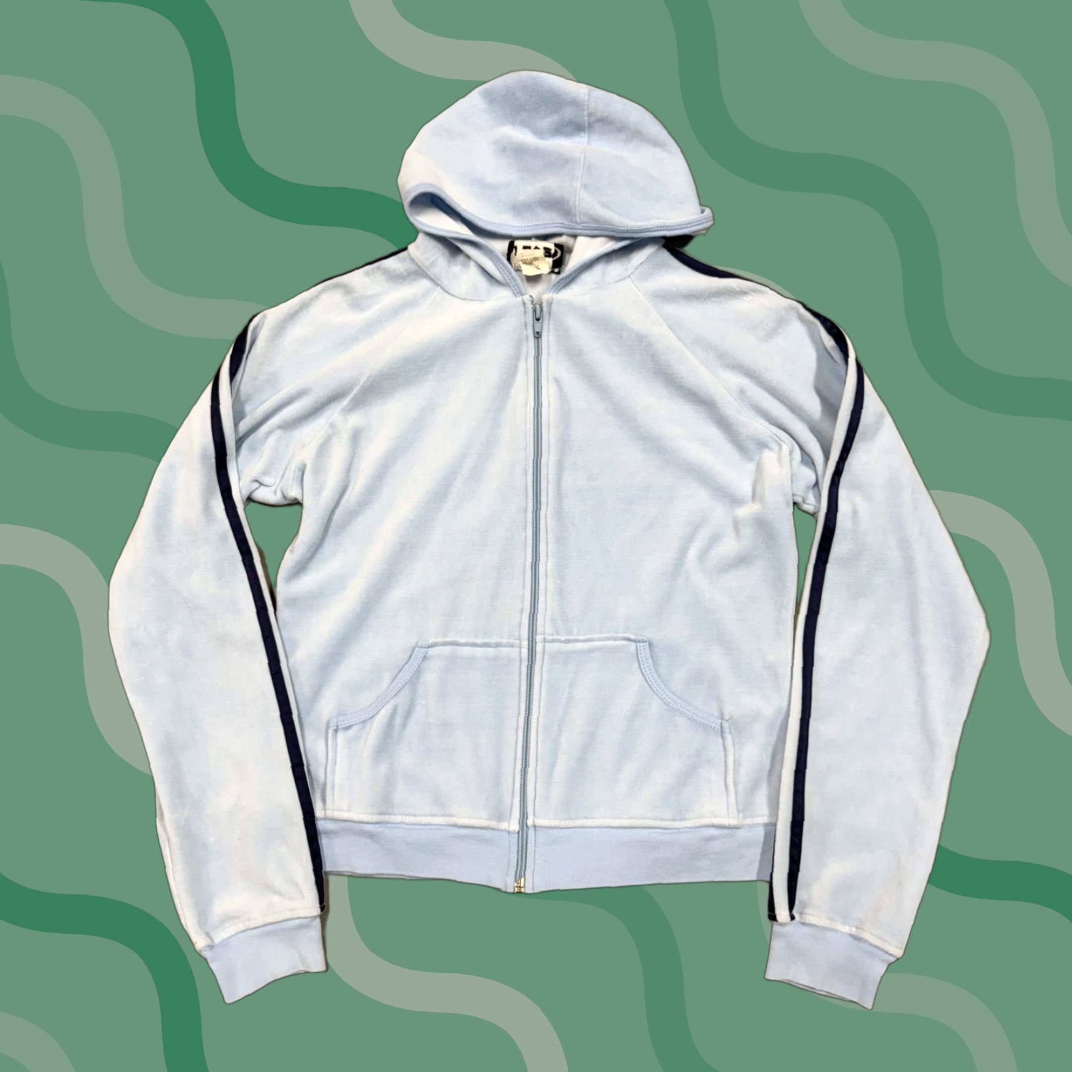 Vintage VINTAGE Rave Hoodie Sweatshirt Juniors Medium Blue Velour Stripe Full Zip Y2K Size M / US 6-8 / IT 42-44 - 1 Thumbnail