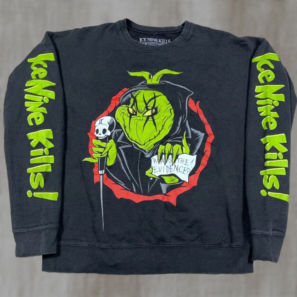 Ice Nine Kills Sweatshirt Men Adult Medium Black Silence Grinch Graphic Print Logo 80s 90s Cartoon Music USA