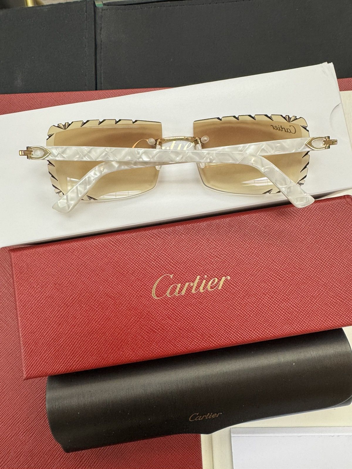 Cartier White Composite with Custom Diamond Cut Lenses
