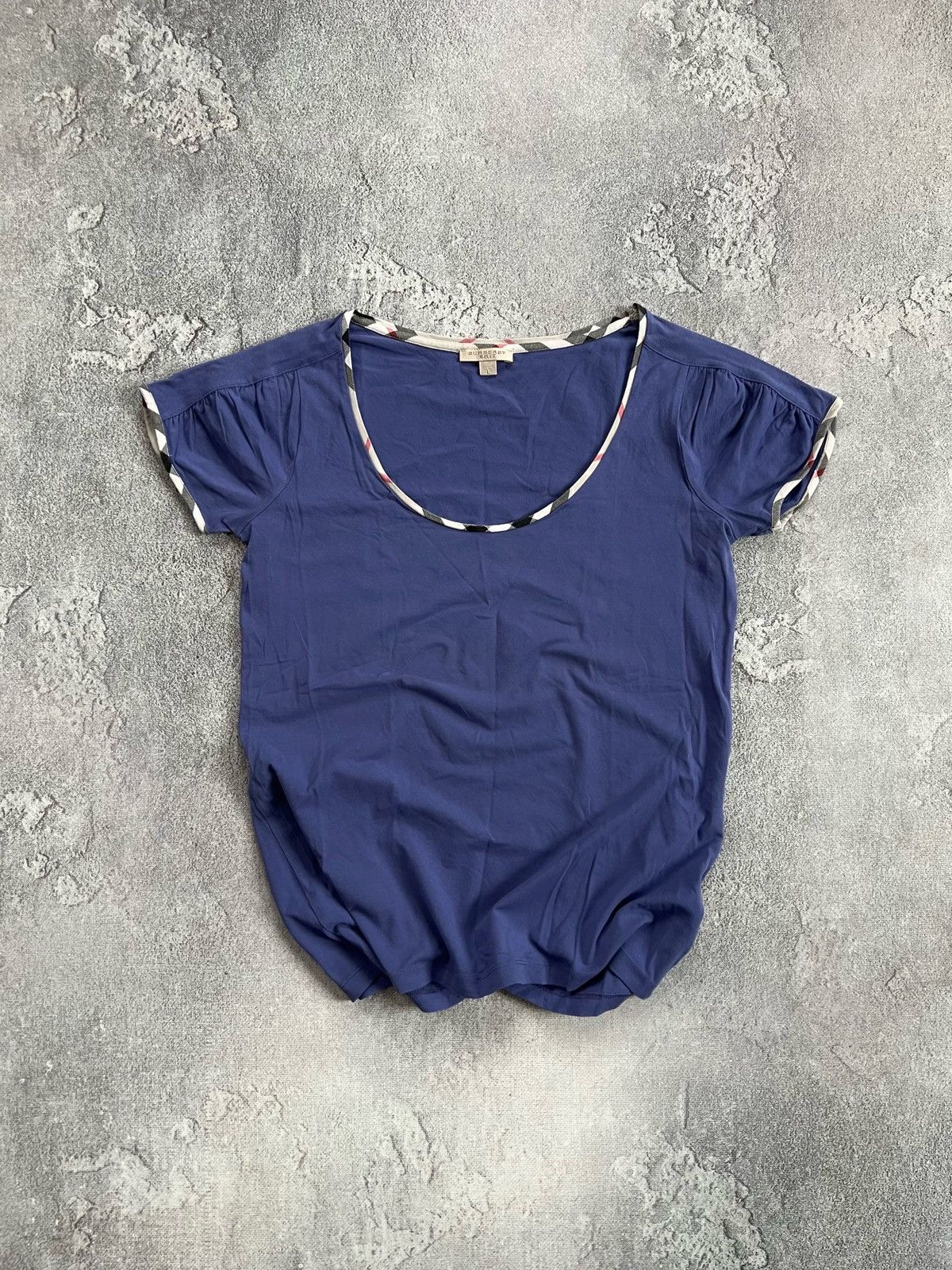 Burberry Brit Short Sleeves T Shirt Top Nova Check Trim Sz L