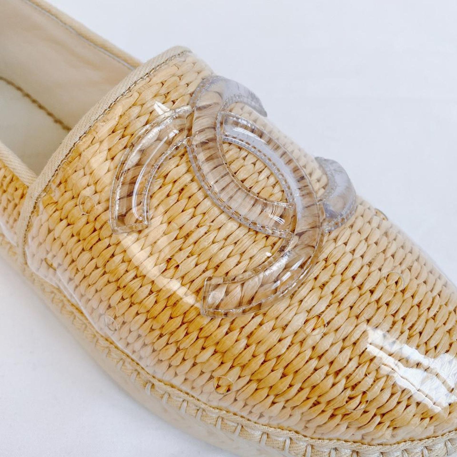 Chanel CC logo raffia clear PVC espadrilles flats Size US 7 / IT 37 - 4 Thumbnail