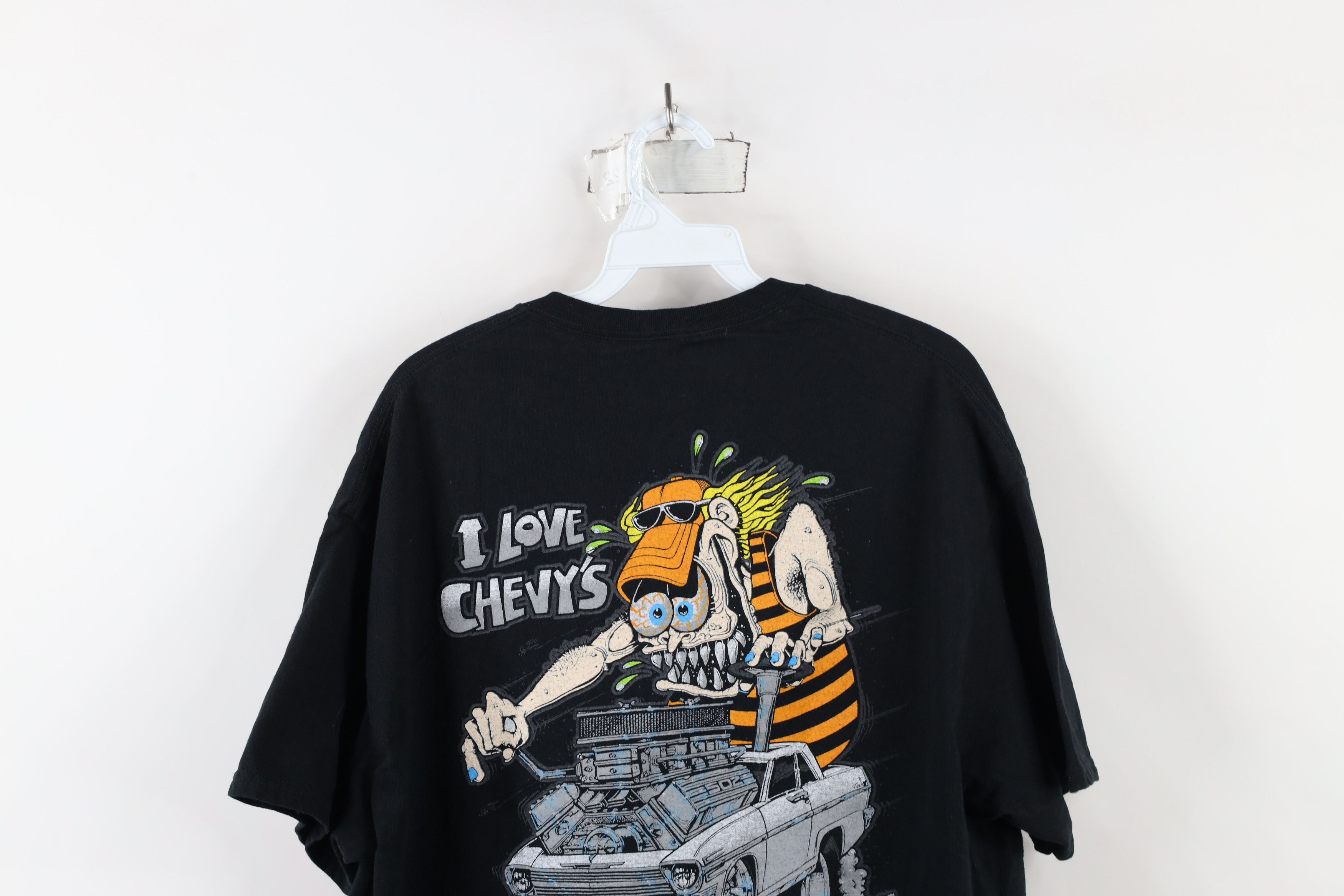 Vintage Retro Y2K Rat Fink Spell Out I Love Chevys Car T-Shirt Black Size US XL / EU 56 / 4 - 12 Thumbnail