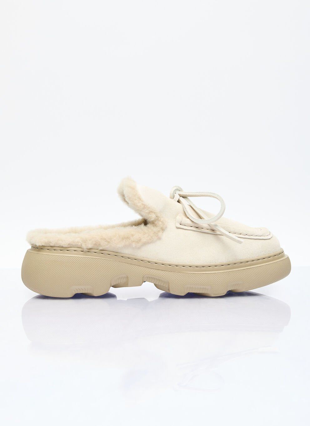 image of Burberry Suede And Shearling Stony Mule Shoess Shoes in Beige, Women's (Size 8)