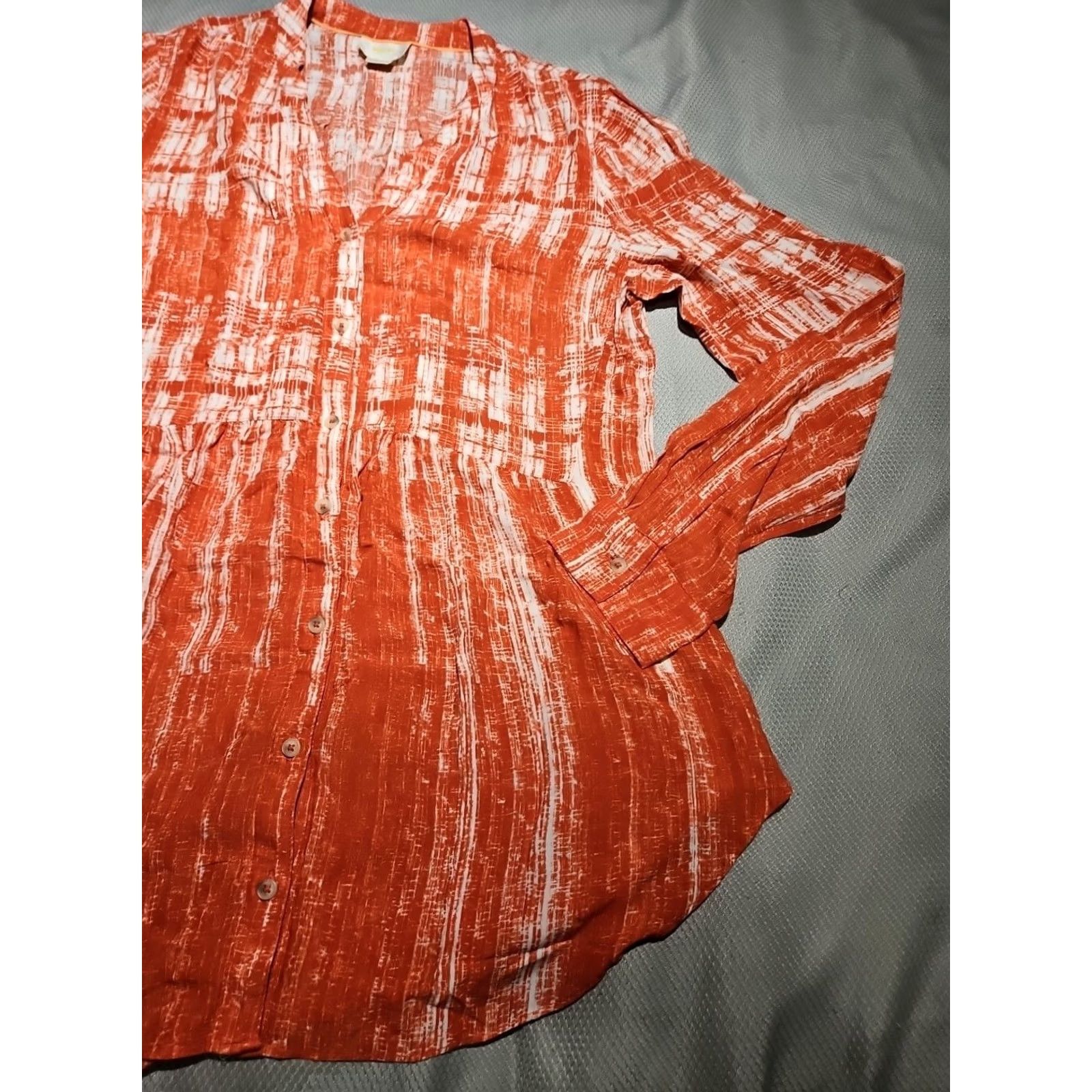 Anthropologie MAEVE ANTHROPOLOGIE Shirt Womens Size 12 Orange Calia Button Tunic Roll Tab Top Vintage No Size XL / US 12-14 / IT 48-50 - 4 Thumbnail