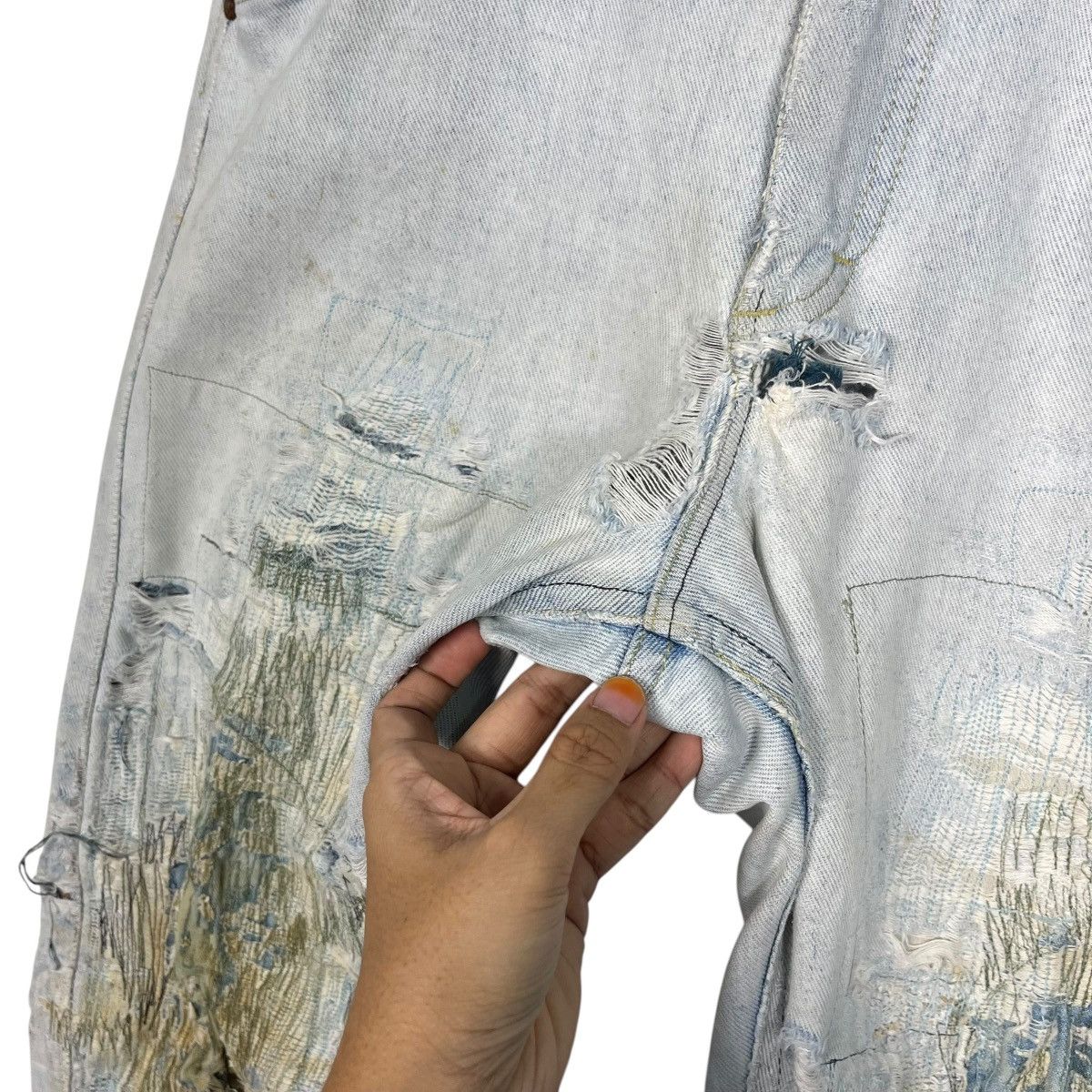 Lee Vintage Lee Sashiko Distressed Workwear Denim Jeans Size US 31 - 15 Thumbnail
