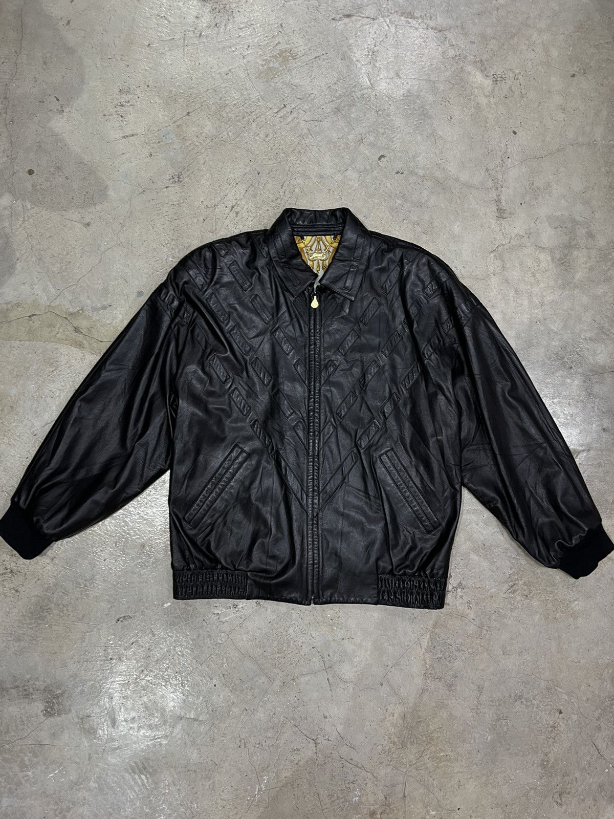 image of Brioni Vintage Leather Jacket in Black, Men's (Size Medium)