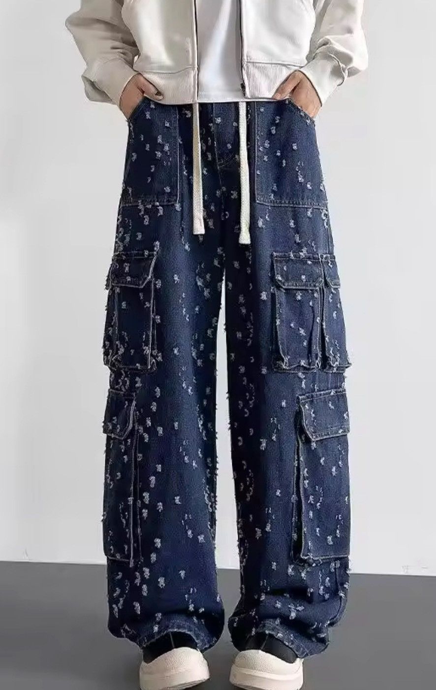 Japanese Brand Distressed Dot Denim Cargo Pants – Relaxed Fit, Vintage-Insp Size US 27 - 5 Thumbnail