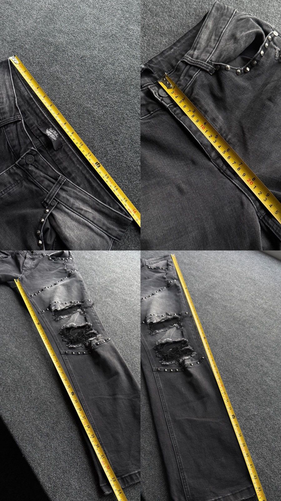 Le Grande Bleu (L.G.B.) Opium 00s Punk Rock Rebel Distressed Studded Biker Jeans Size US 31 - 19 Thumbnail
