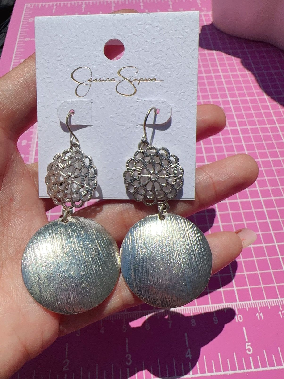 Jessica Simpson Jessica Simpson Earrings silver tone round flower drops Size ONE SIZE - 2 Thumbnail