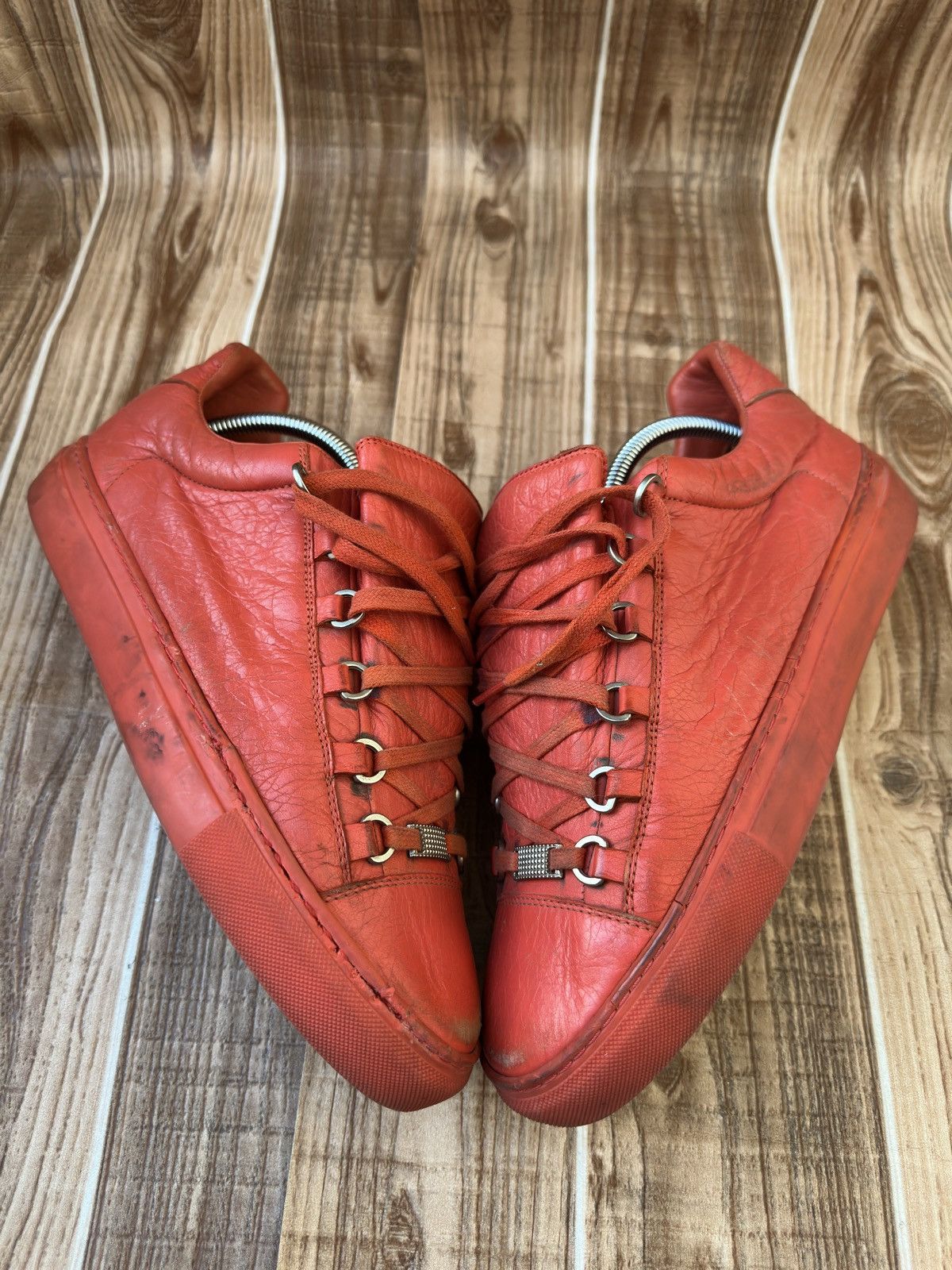 Balenciaga 🔥BALENCIAGA ARENA RED LEATHER LOW TOP SNEAKERS Size US 9 / EU 42 - 5 Thumbnail