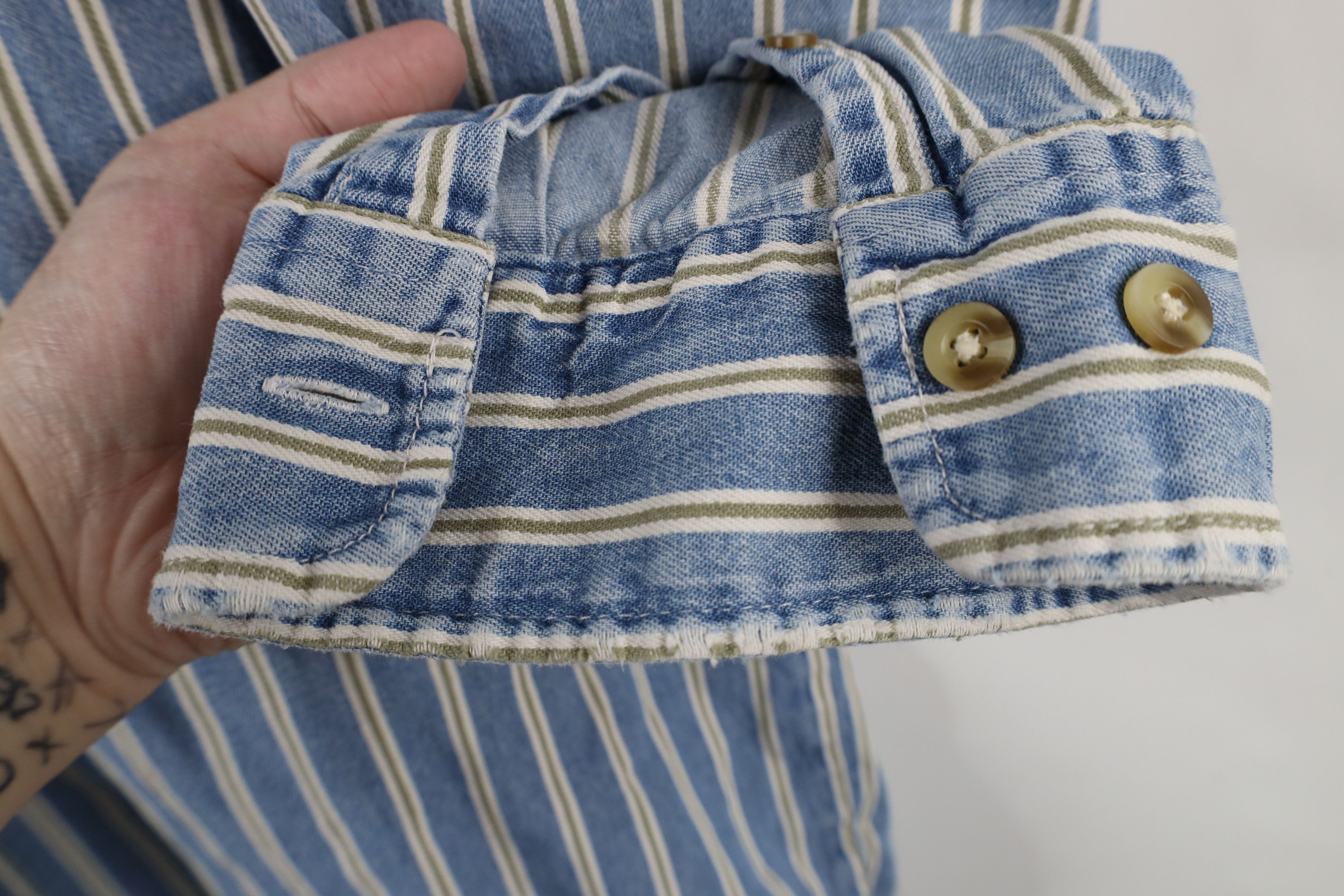 Vintage Vintage 90s Streetwear Striped Denim Jean Button Down Shirt Size US XL / EU 56 / 4 - 7 Thumbnail
