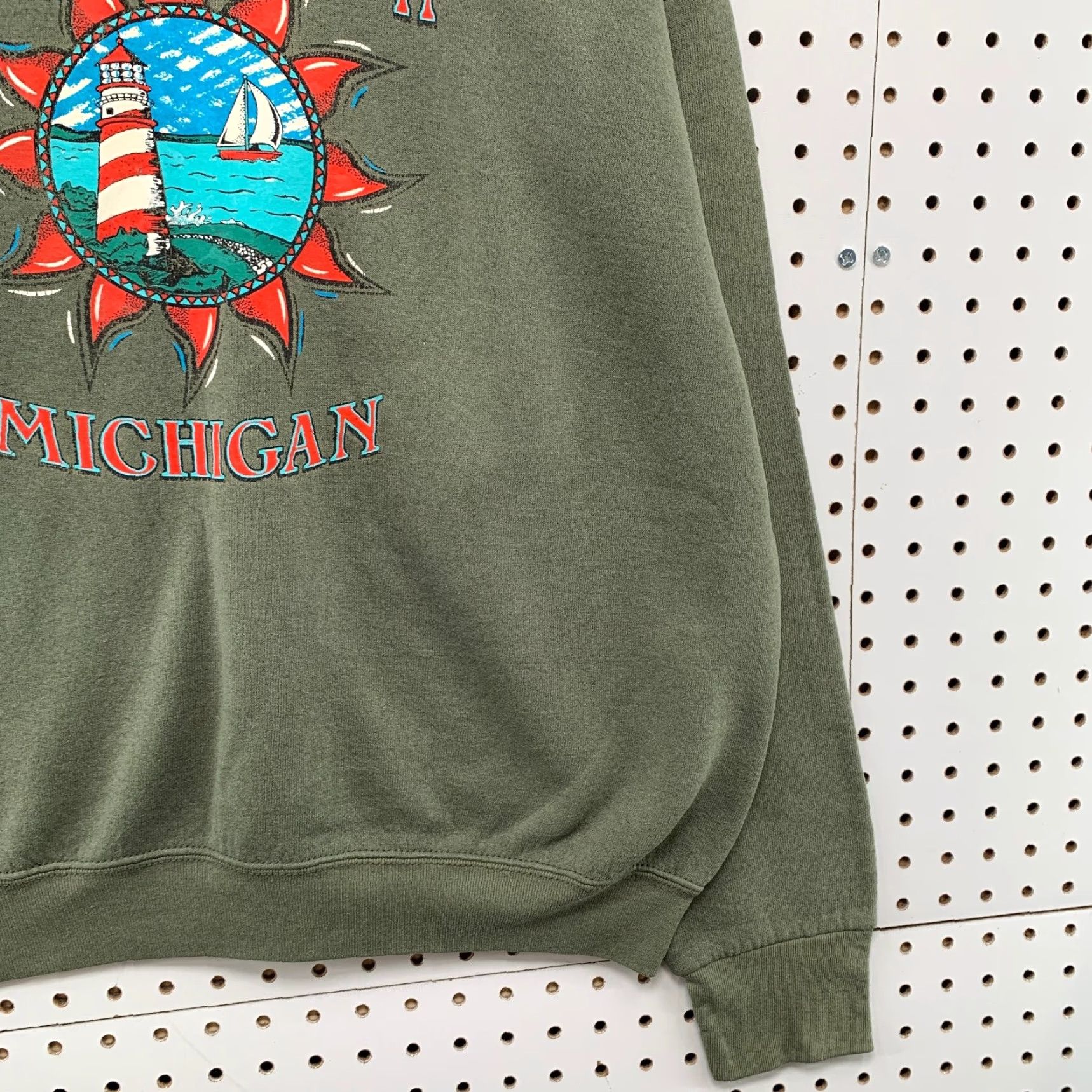 Fruit Of The Loom VINTAGE Michigan Sweatshirt Mens XL Olive Green Fleece Outdoor 90s USA Nike Shirt Size US XL / EU 56 / 4 - 5 Thumbnail