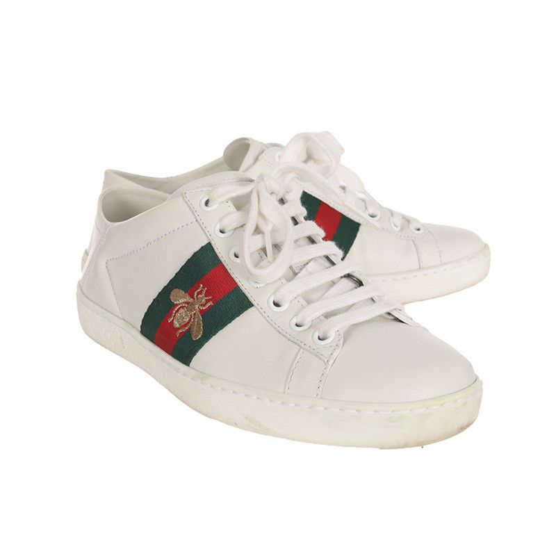 Gucci Gucci Ace Leather Bee Low Top Sneakers 0079 Size US 5 / EU 37 - 1 Thumbnail