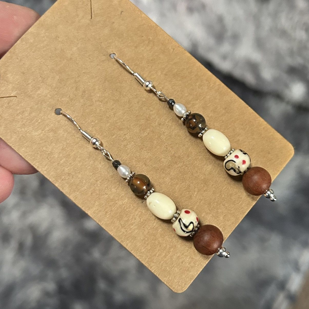 Handmade Handcrafted elegant vintage bead dragon vein earrings Size ONE SIZE - 1 Thumbnail