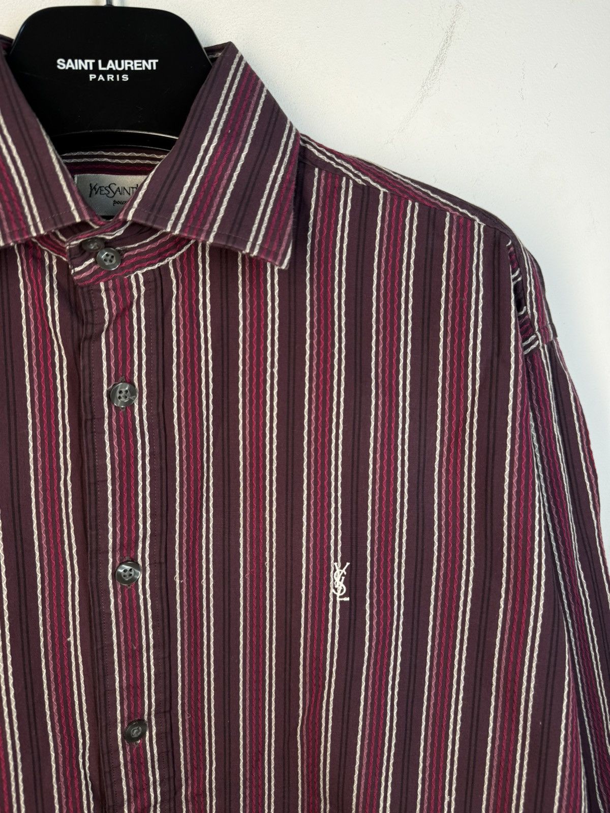 Yves Saint Laurent Burgundy YSL Shirt Cotton Striped Yves Saint Laurent Shirt Size US M / EU 48-50 / 2 - 1 Thumbnail