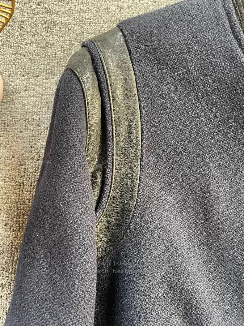 Saint Laurent Paris Saint Laurent Paris Navy Blue Wool and Leather Baseball Ja Size US S / EU 44-46 / 1 - 5 Thumbnail