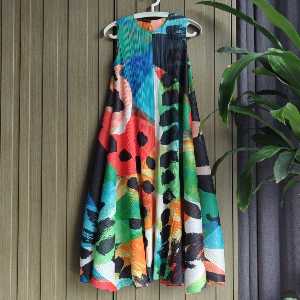 Pleats Please Issey Miyake Watermelon Ink Wash Pleated Dress Size S / US 4 / IT 40 - 1 Thumbnail