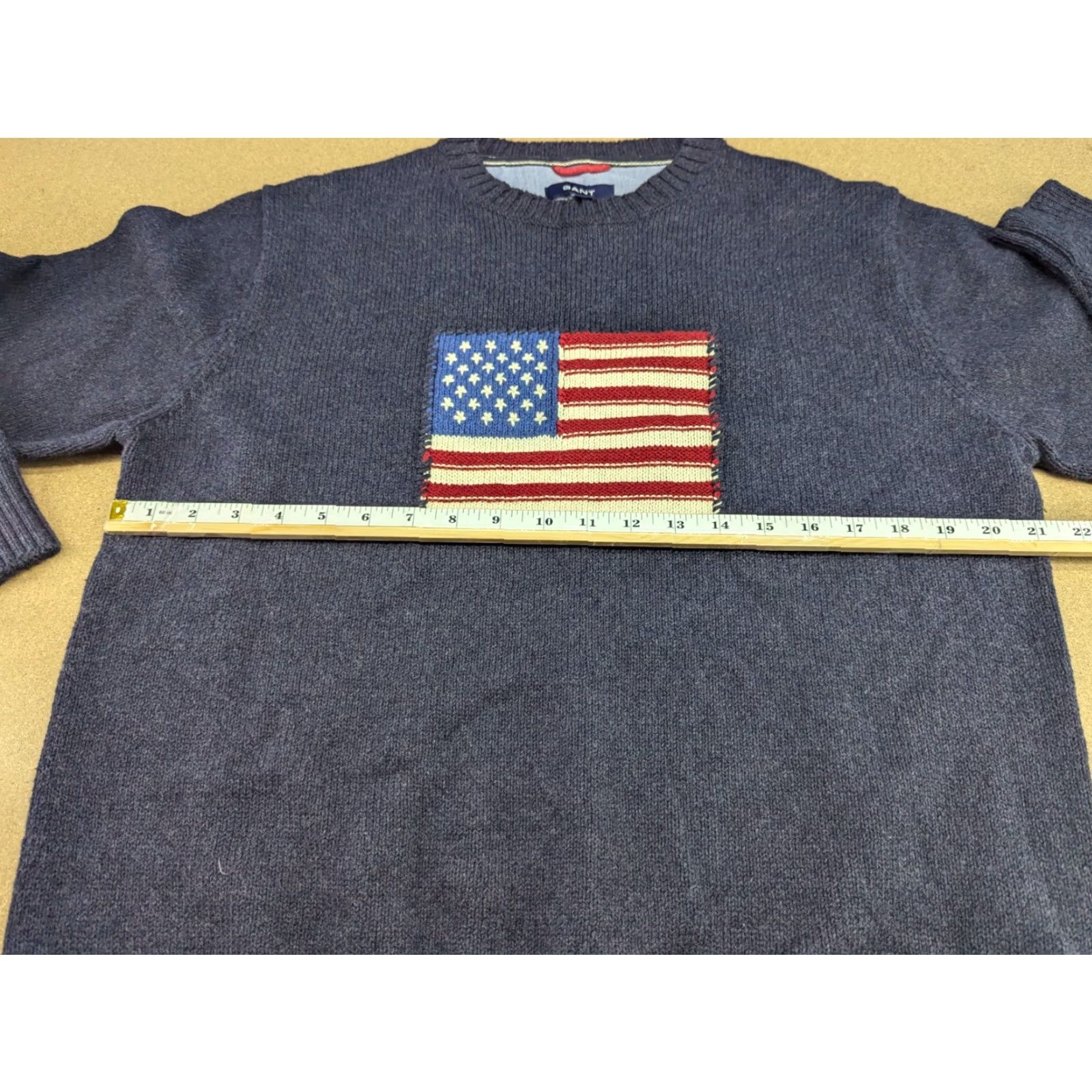 Gant GANT Mens Sweater XL USA Flag Gray Cotton Knitted Crewneck Pullover Crew Neck Size US XL / EU 56 / 4 - 5 Thumbnail