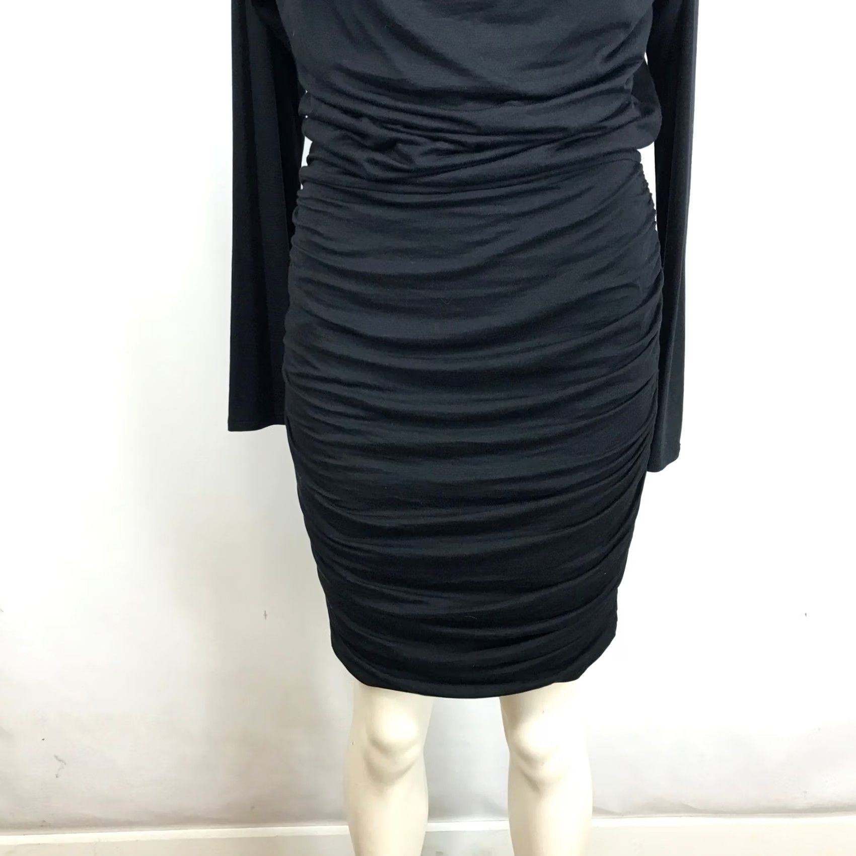 Athleta Athleta Black Cowl Neck Ruched Long Sleeve Modal Wool Dress XS Size XS / US 0-2 / IT 36-38 - 3 Thumbnail