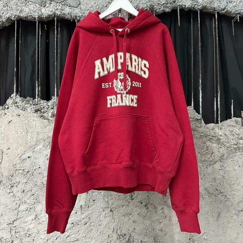 AMI AMI Red Cotton Long Sleeve Hoodie 0089 Size L / US 10 / IT 46 - 1 Thumbnail